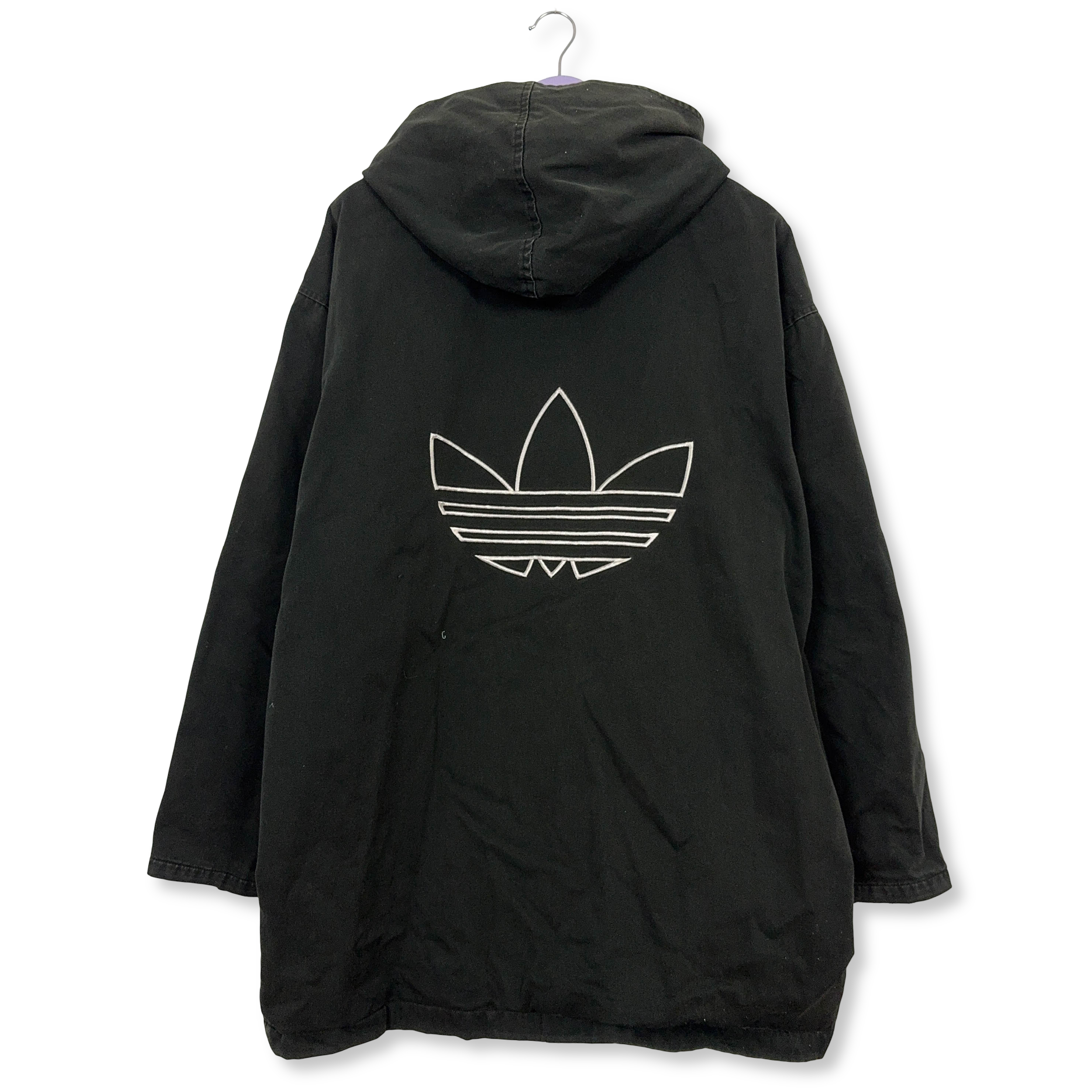 Giacca invernale Adidas Vintage nera foderata con zip e cappuccio anni 90 - Taglia XL/XXL uomo