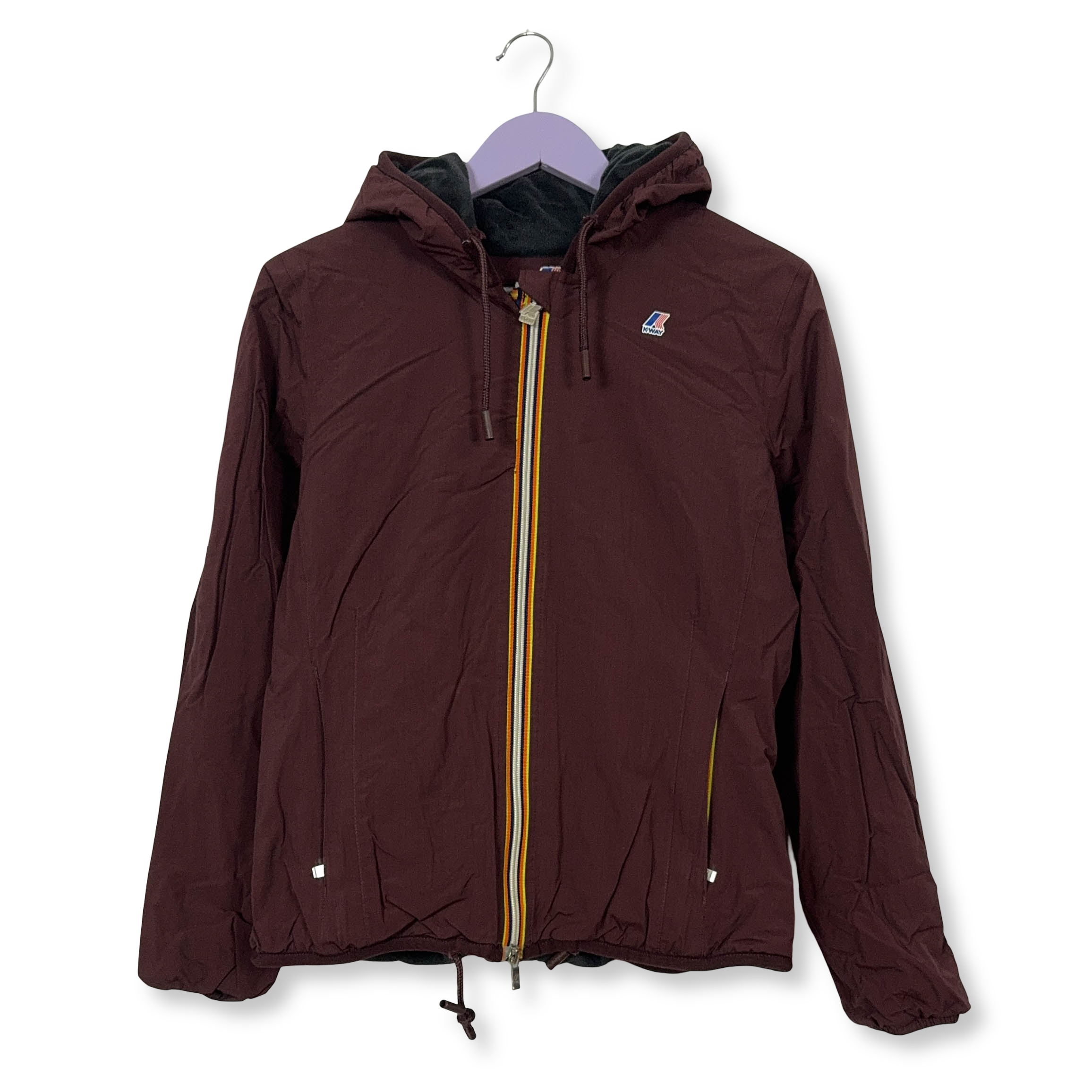 Giacca invernale K way bordeaux con zip e cappuccio - Taglia XXS/XS uomo