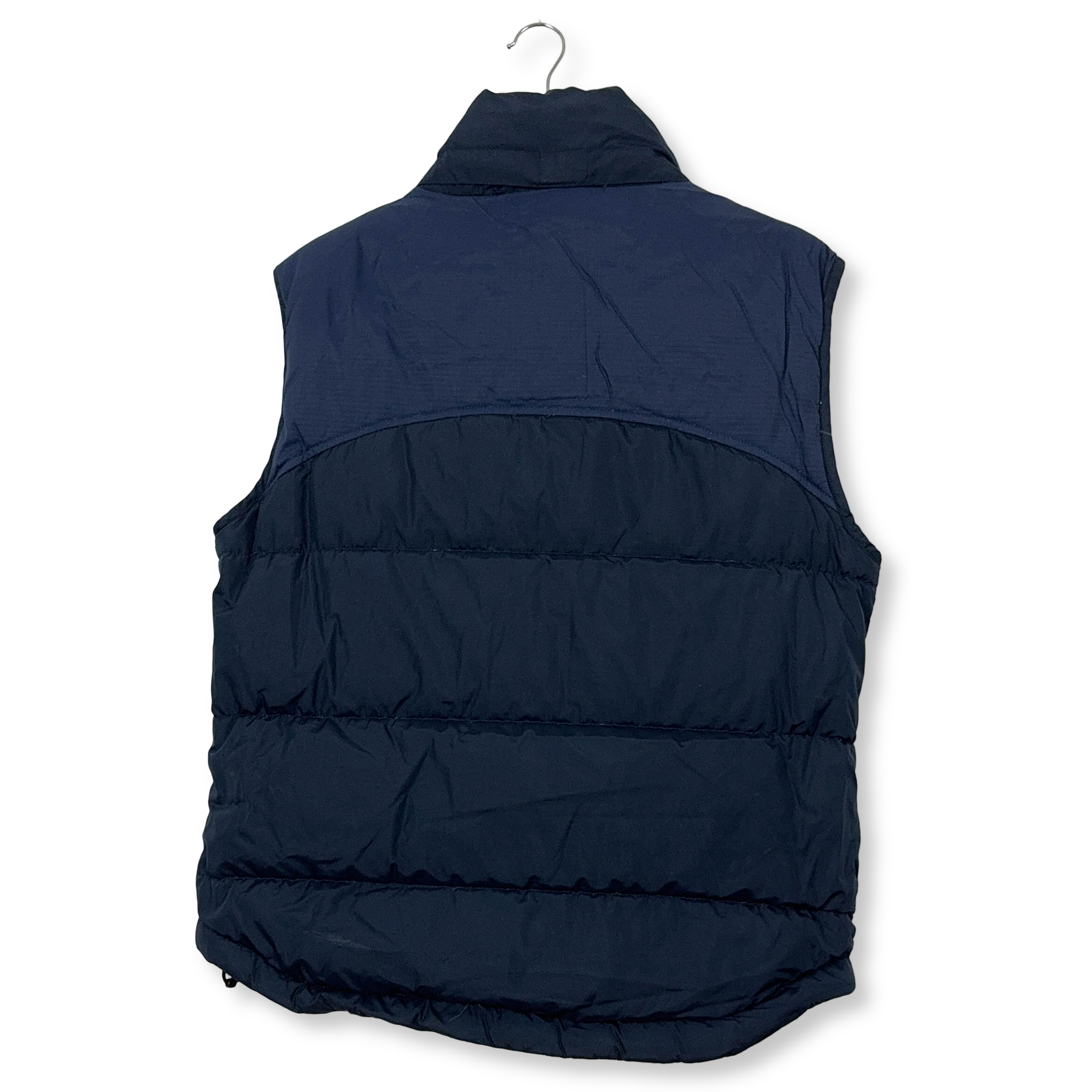 Giubbotto smanicato Nike Vintage foderato blu scuro in denim con zip e cappuccio anni 00 - Taglia S/M uomo