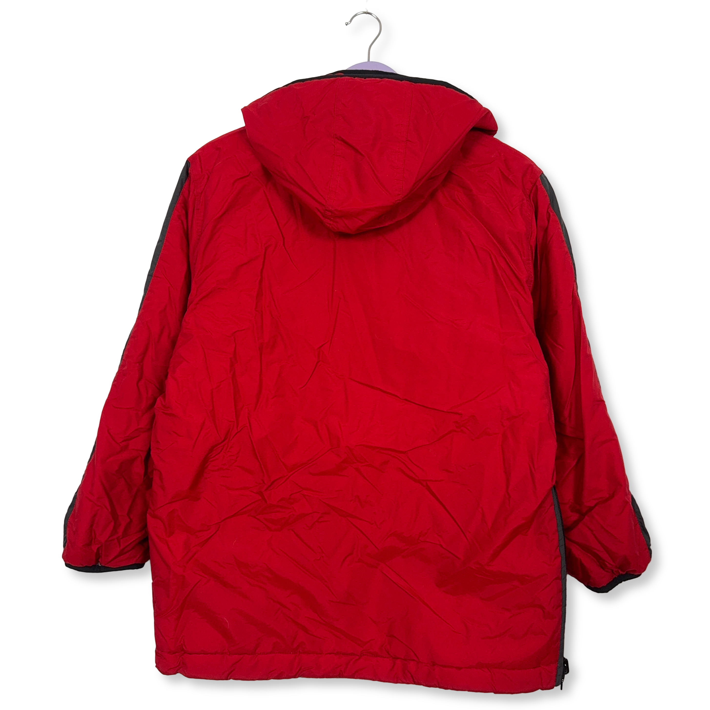Giacca invernale Nike Vintage Double Face rossa e grigia con zip e cappuccio anni 00 - Taglia S uomo