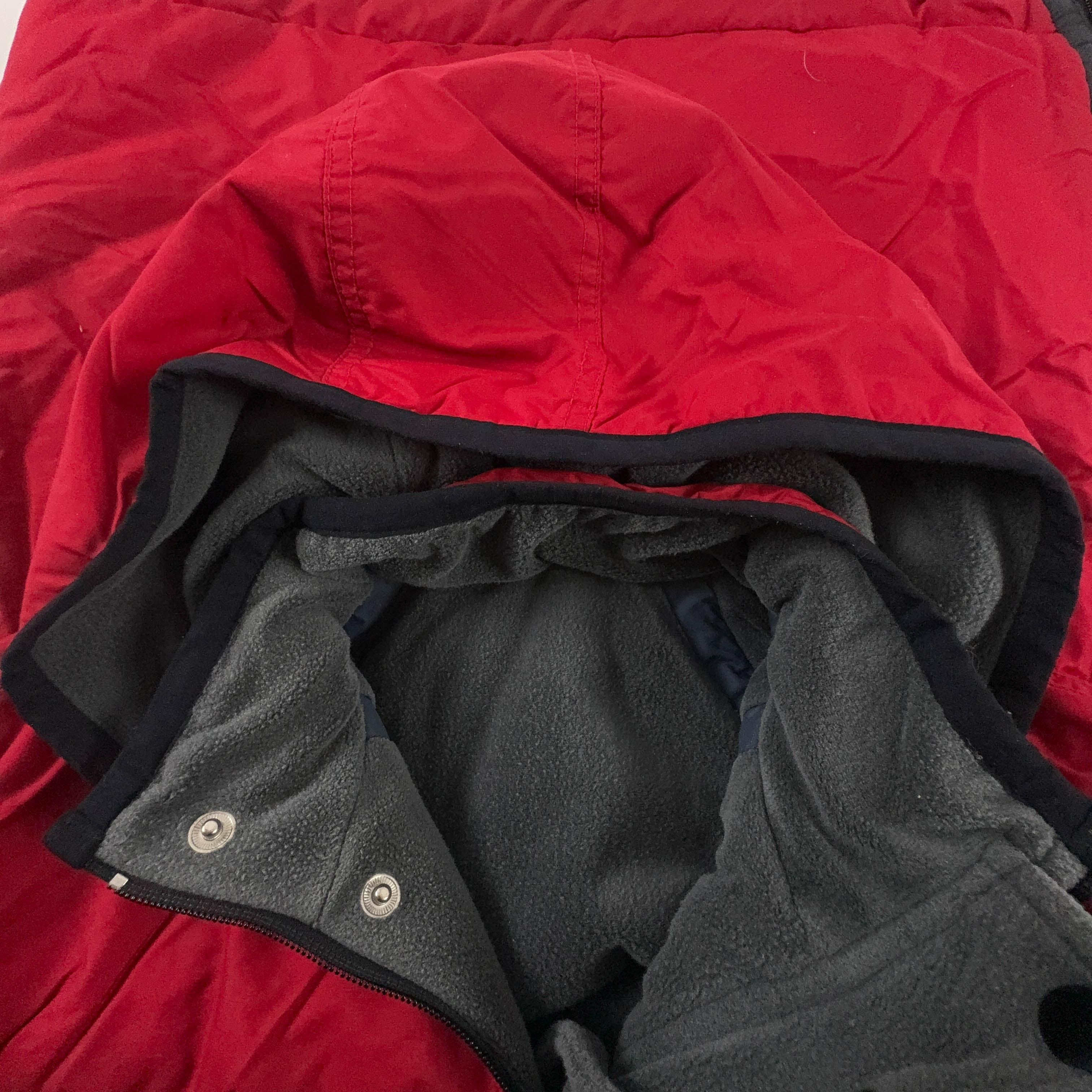 Giacca invernale Nike Vintage Double Face rossa e grigia con zip e cappuccio anni 00 - Taglia S uomo