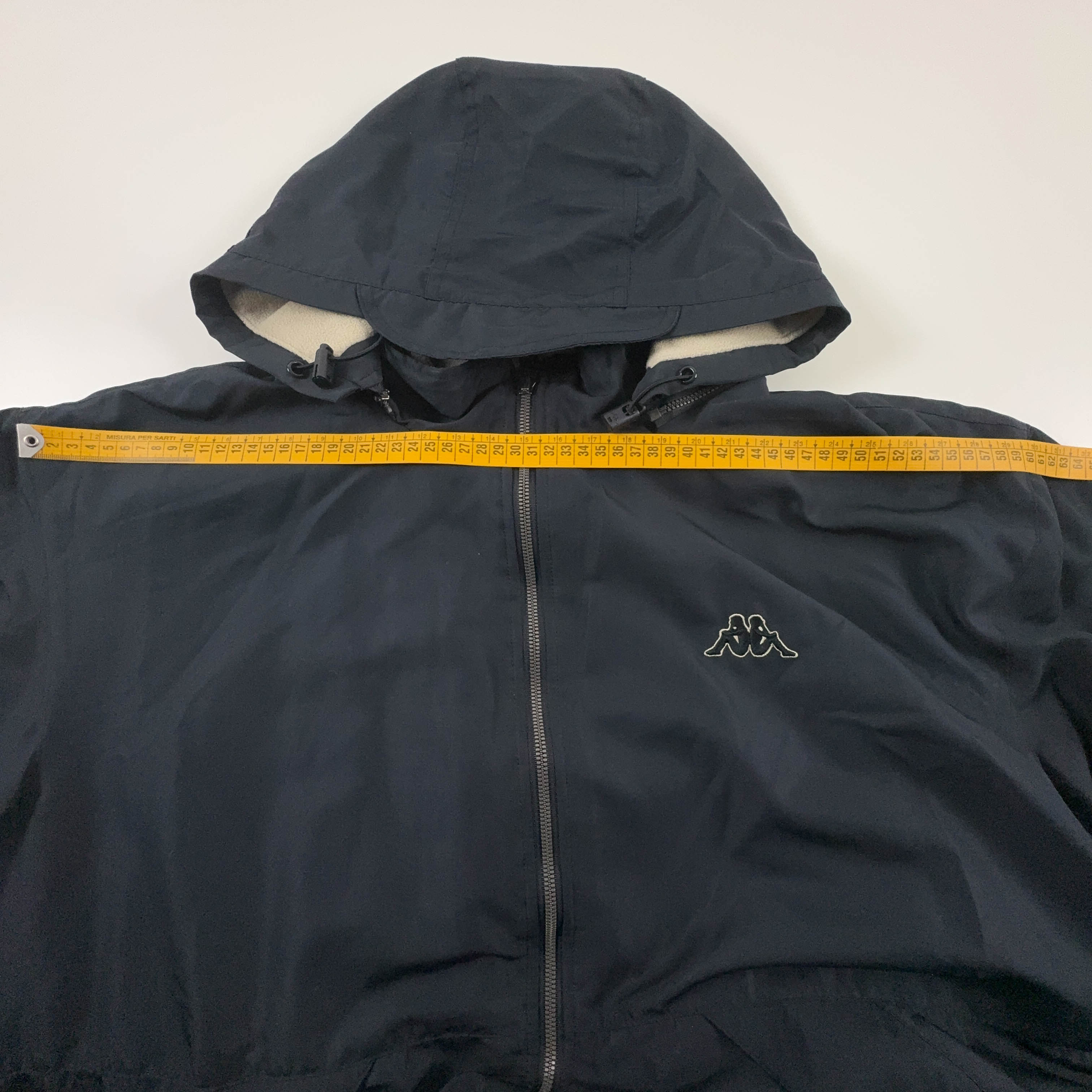 Giacca invernale Kappa Vintage Double Face nera e beige con cappuccio pile interno - Taglia L/XL uomo