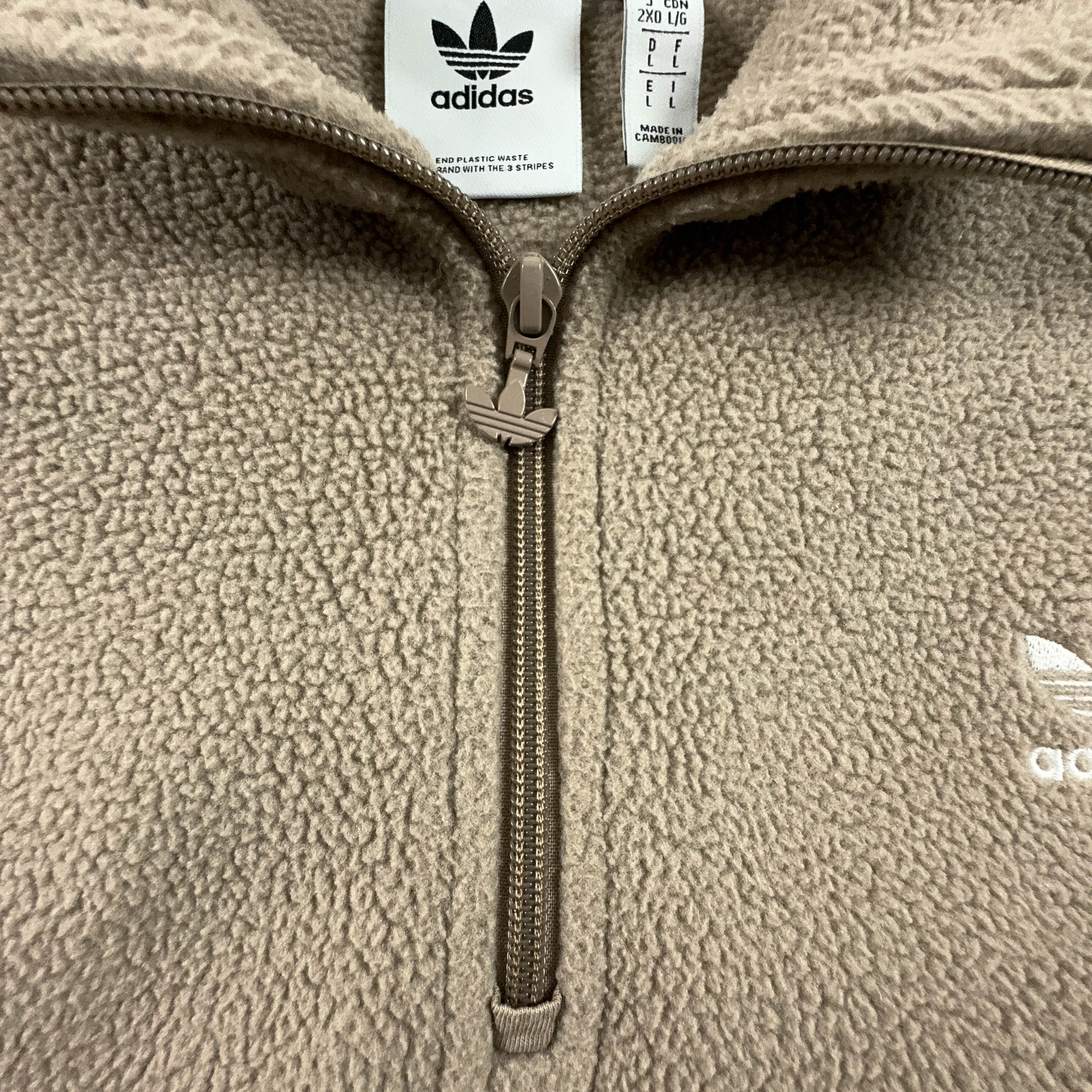 Pile Adidas marrone chiaro quarter zip con cappuccio - Taglia L/XL uomo