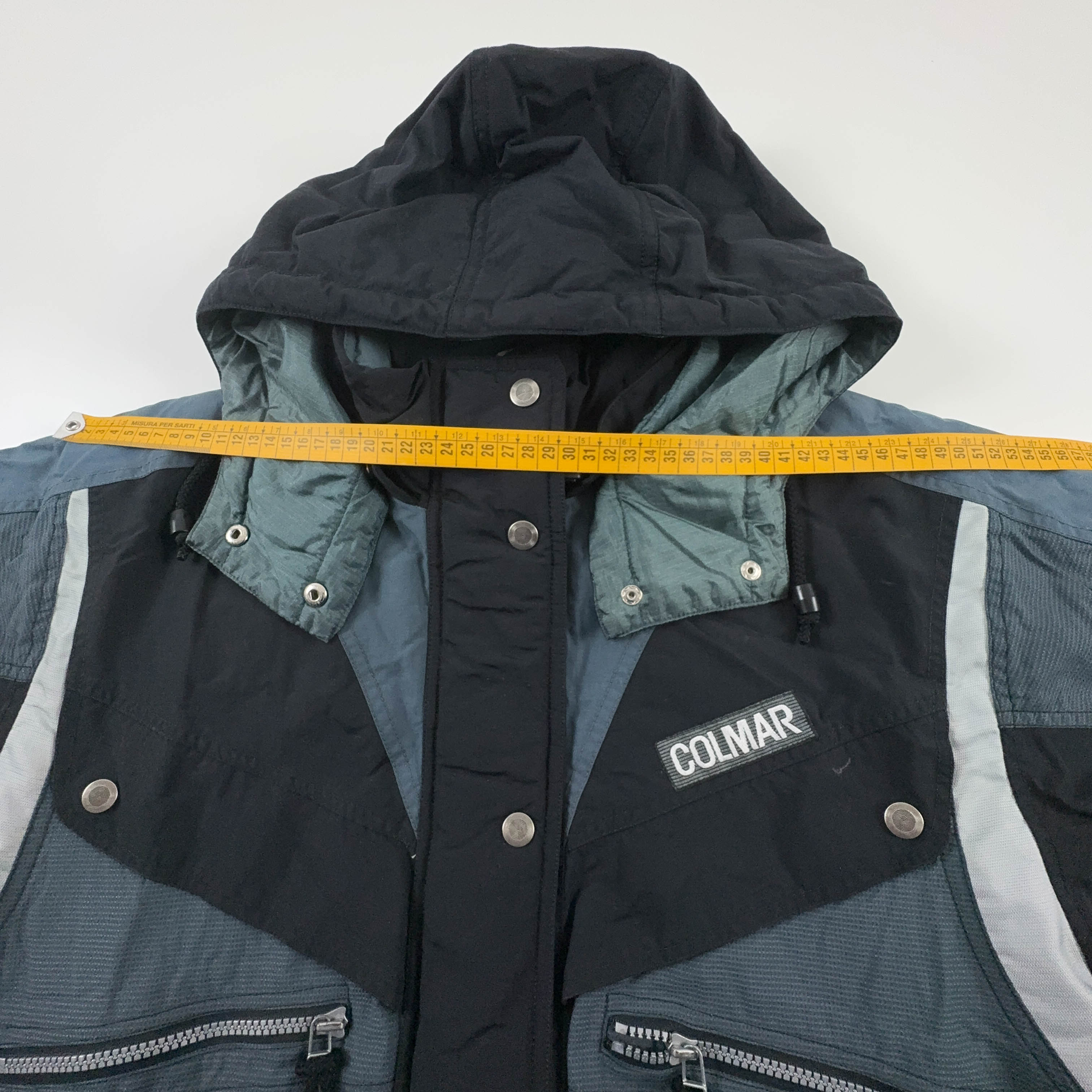 Giacca invernale Colmar Vintage blu e nera con bottoni e cappuccio anni 90 - Taglia I44 uomo
