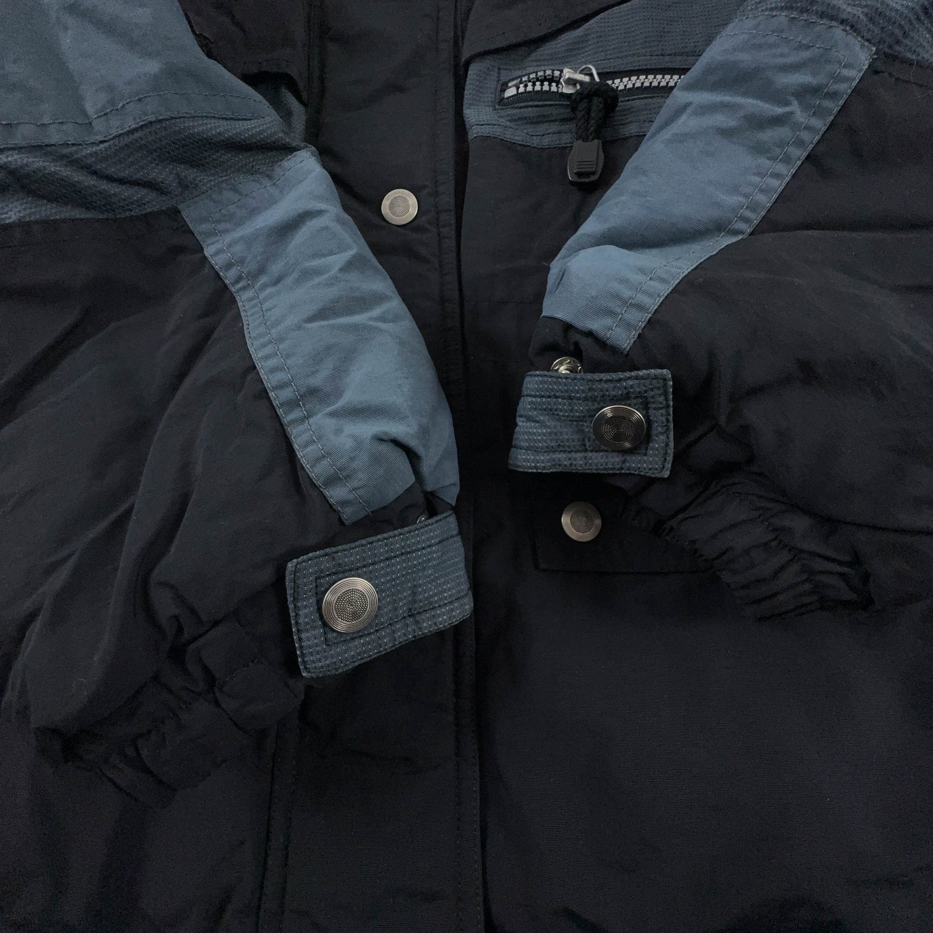 Giacca invernale Colmar Vintage blu e nera con bottoni e cappuccio anni 90 - Taglia I44 uomo