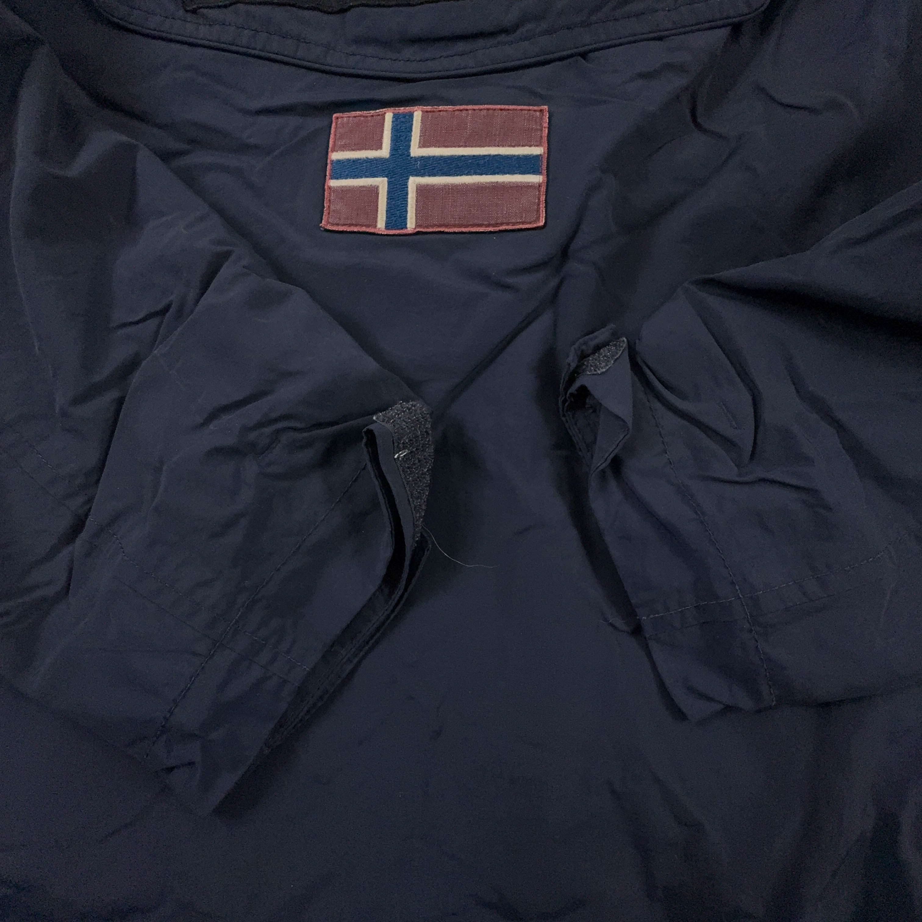 Giubbotto invernale Napapijri blu scura con tasca frontale e cappuccio - Taglia S uomo