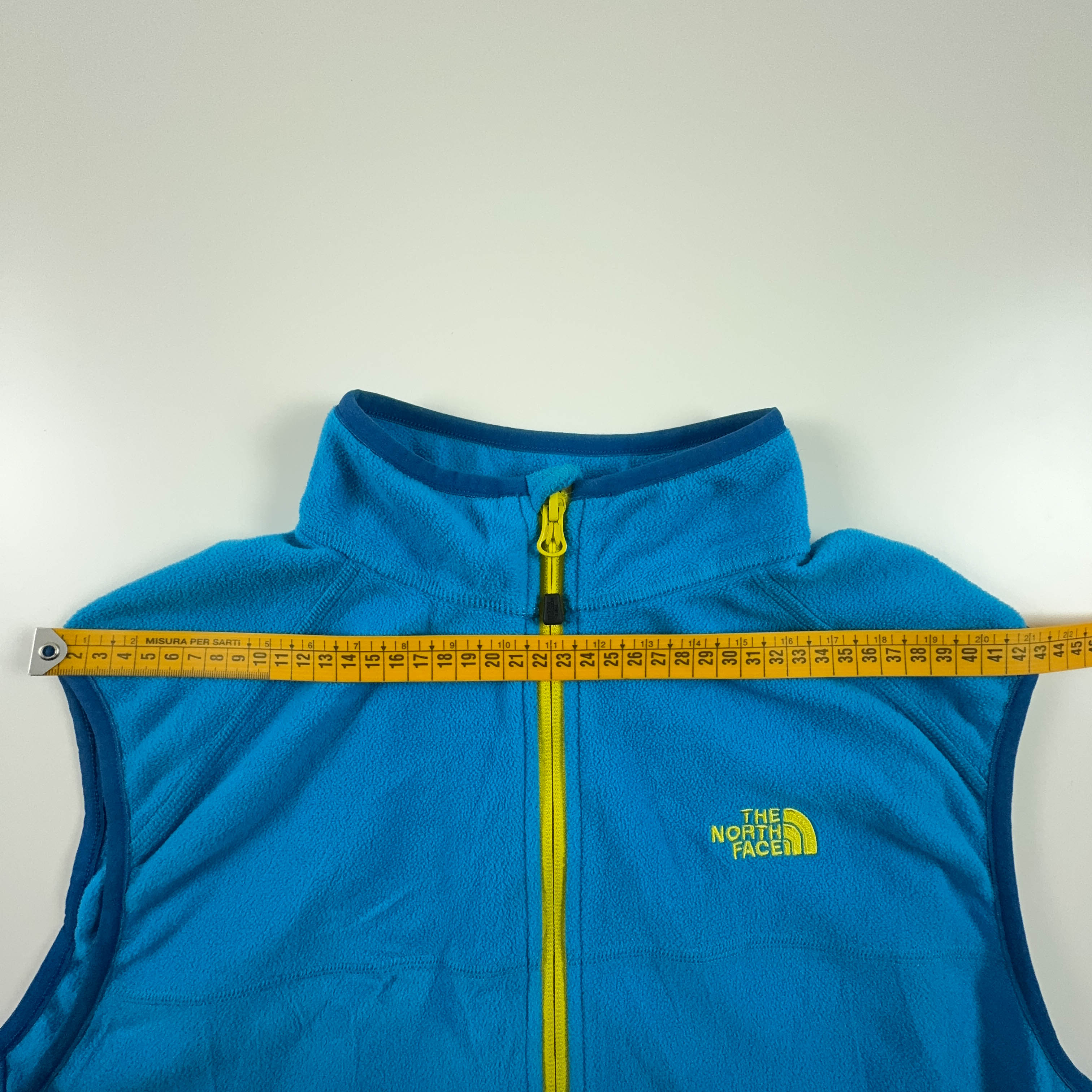 Pile smanicato The North Face blu con zip intera gialla - Taglia L uomo