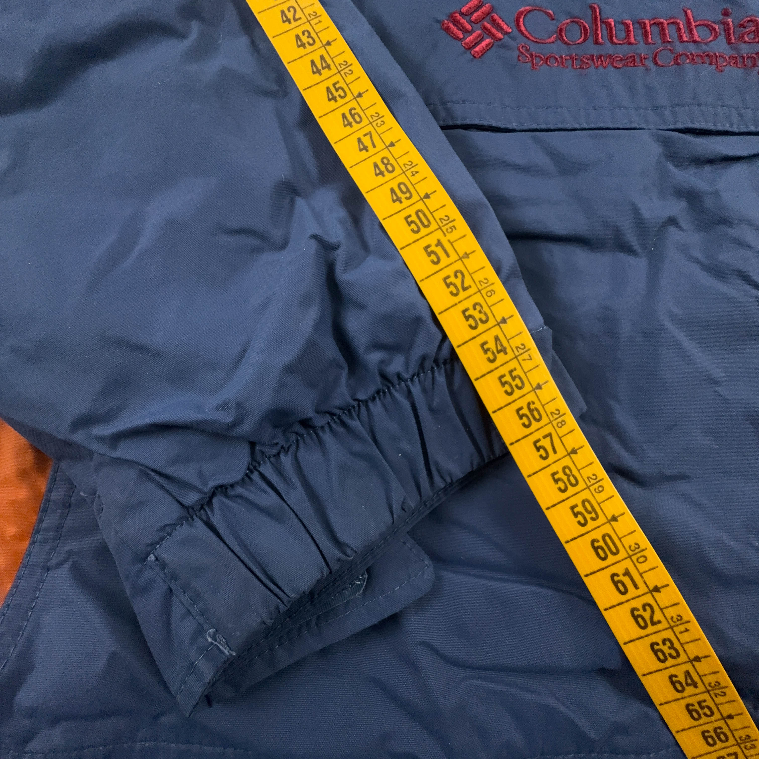 Giacca invernale Columbia blu e arancione con cappuccio e tasca frontale - Taglia S/M uomo