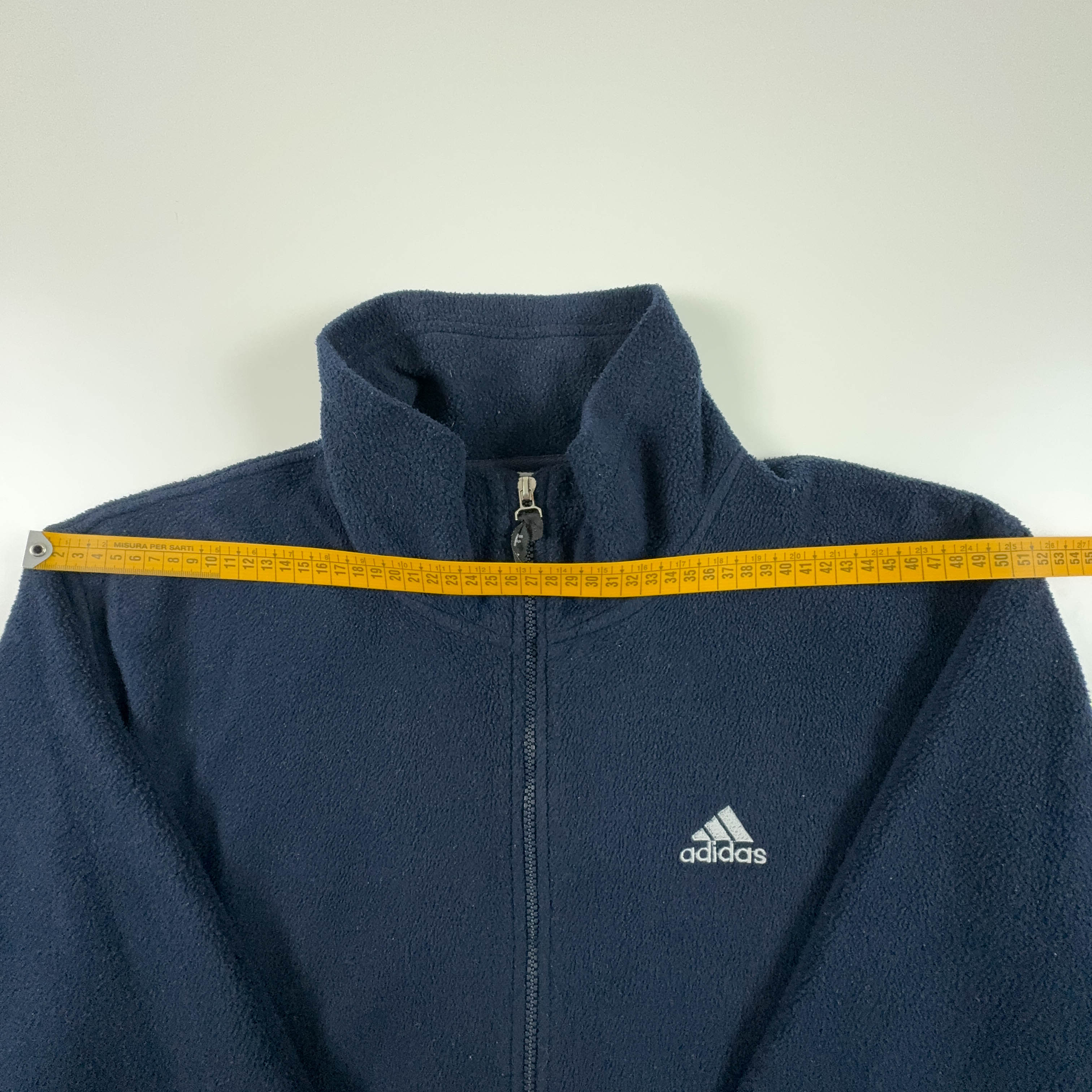 Pile Adidas Vintage blu scuro con zip intera e logo ricamato - Taglia L uomo