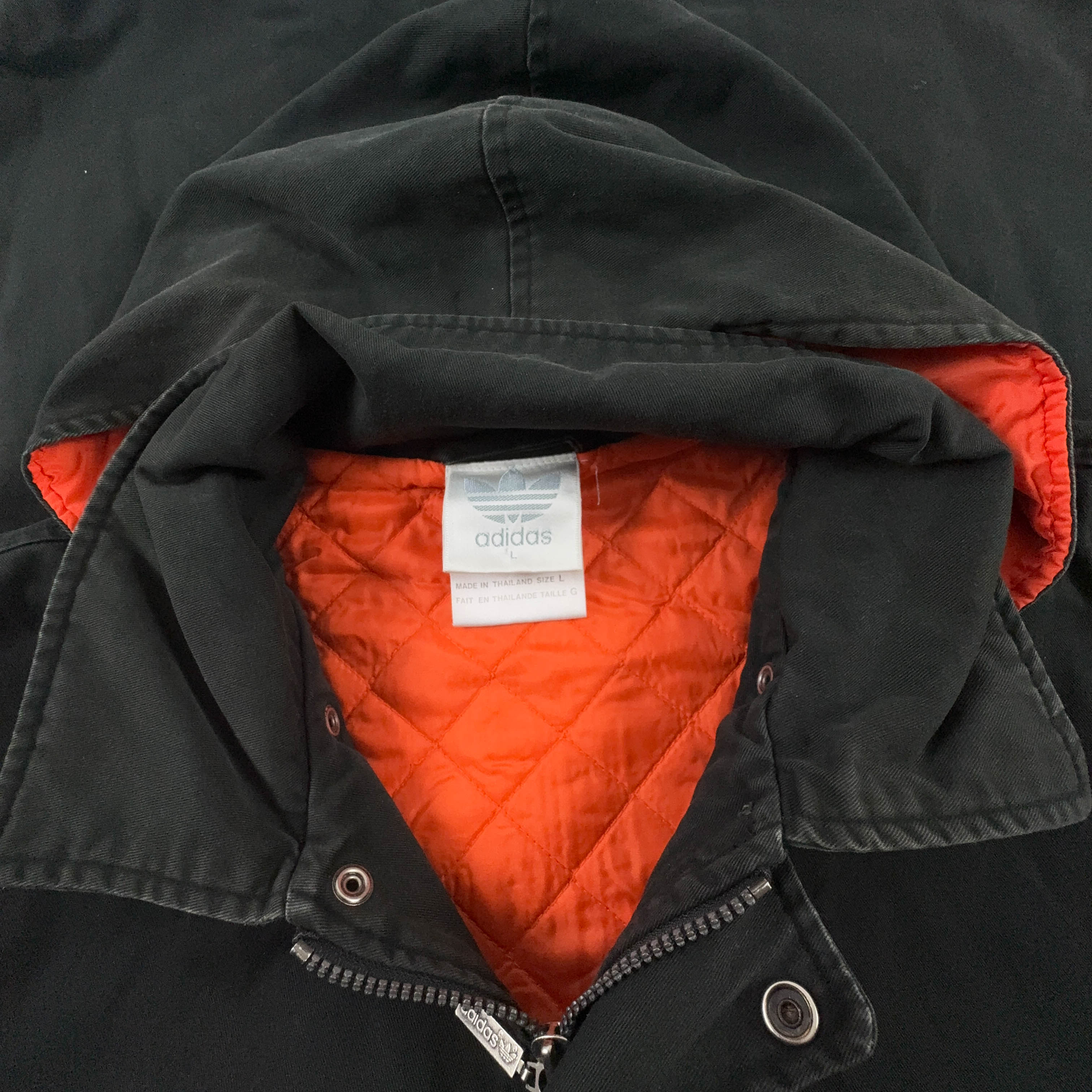 Giacca invernale Adidas Vintage nera foderata con zip e cappuccio anni 90 - Taglia XL/XXL uomo