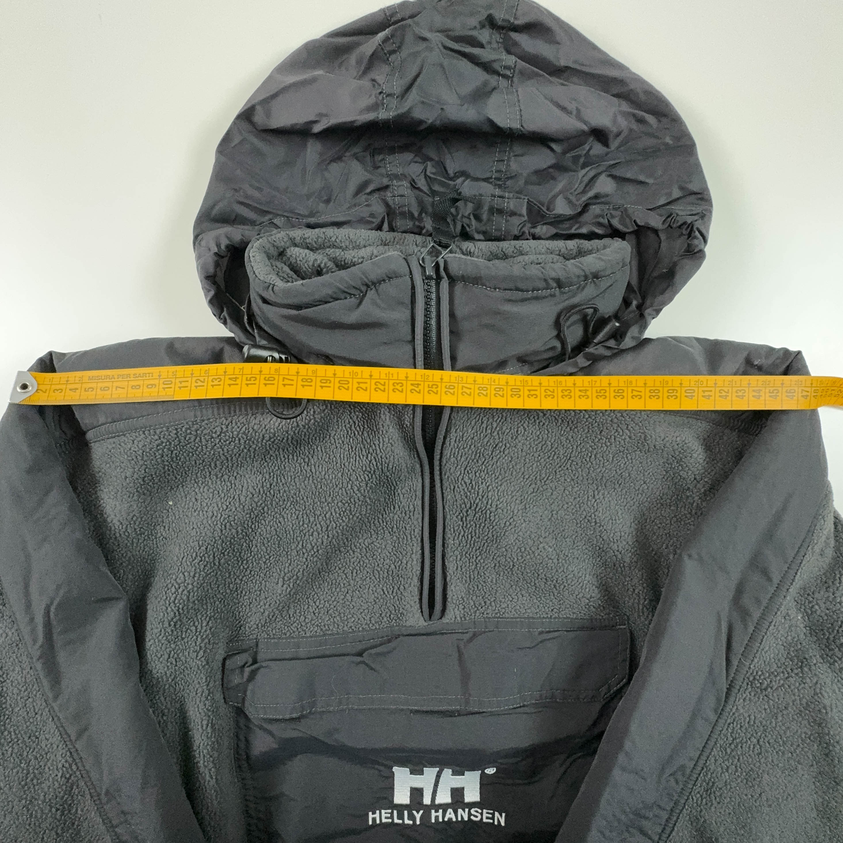 Pile Helly Hansen Vintage grigio quarter zip con tasca frontale e ricami double knee - Taglia S/M uomo