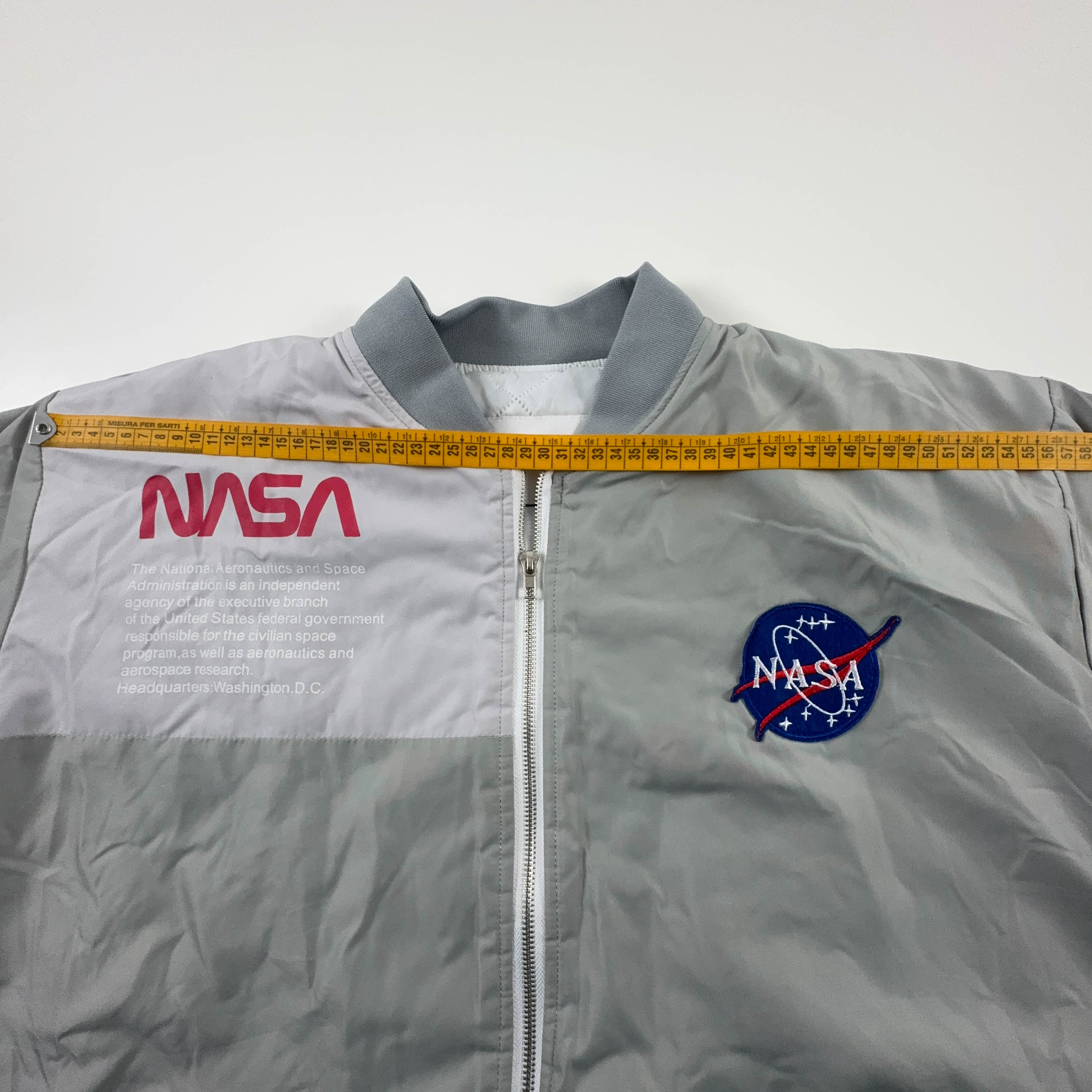 Bomber foderato Nasa grigio con zip stampe e ricamo - Taglia L uomo