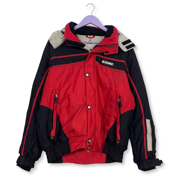 Giacca invernale Colmar Vintage rossa e nera con bottoni e cappuccio anni 00 - Taglia 52 uomo