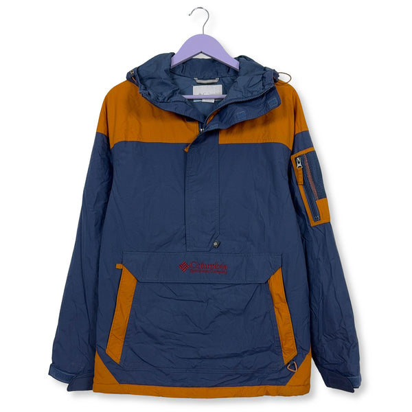 Giacca invernale Columbia blu e arancione con cappuccio e tasca frontale - Taglia S/M uomo