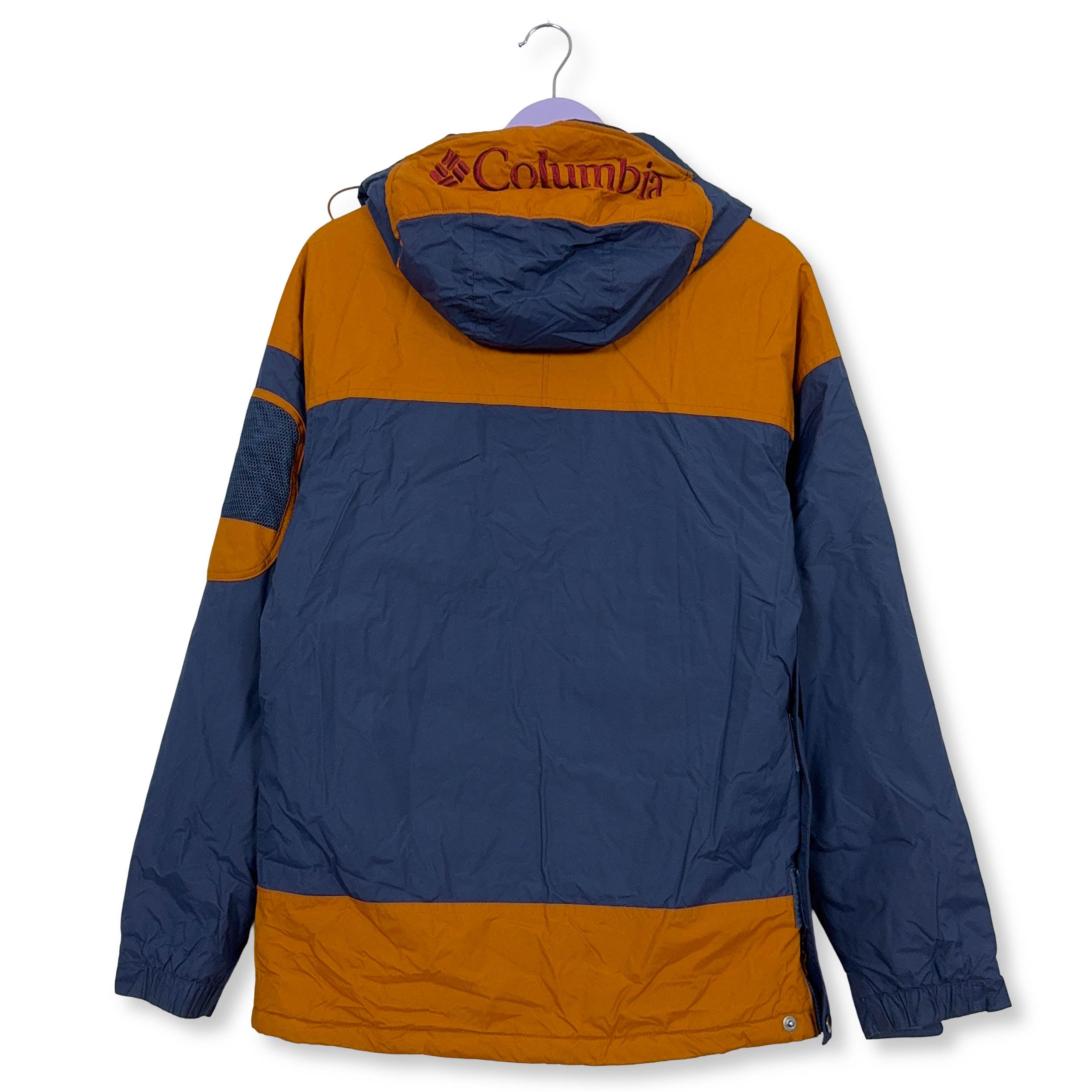 Giacca invernale Columbia blu e arancione con cappuccio e tasca frontale - Taglia S/M uomo