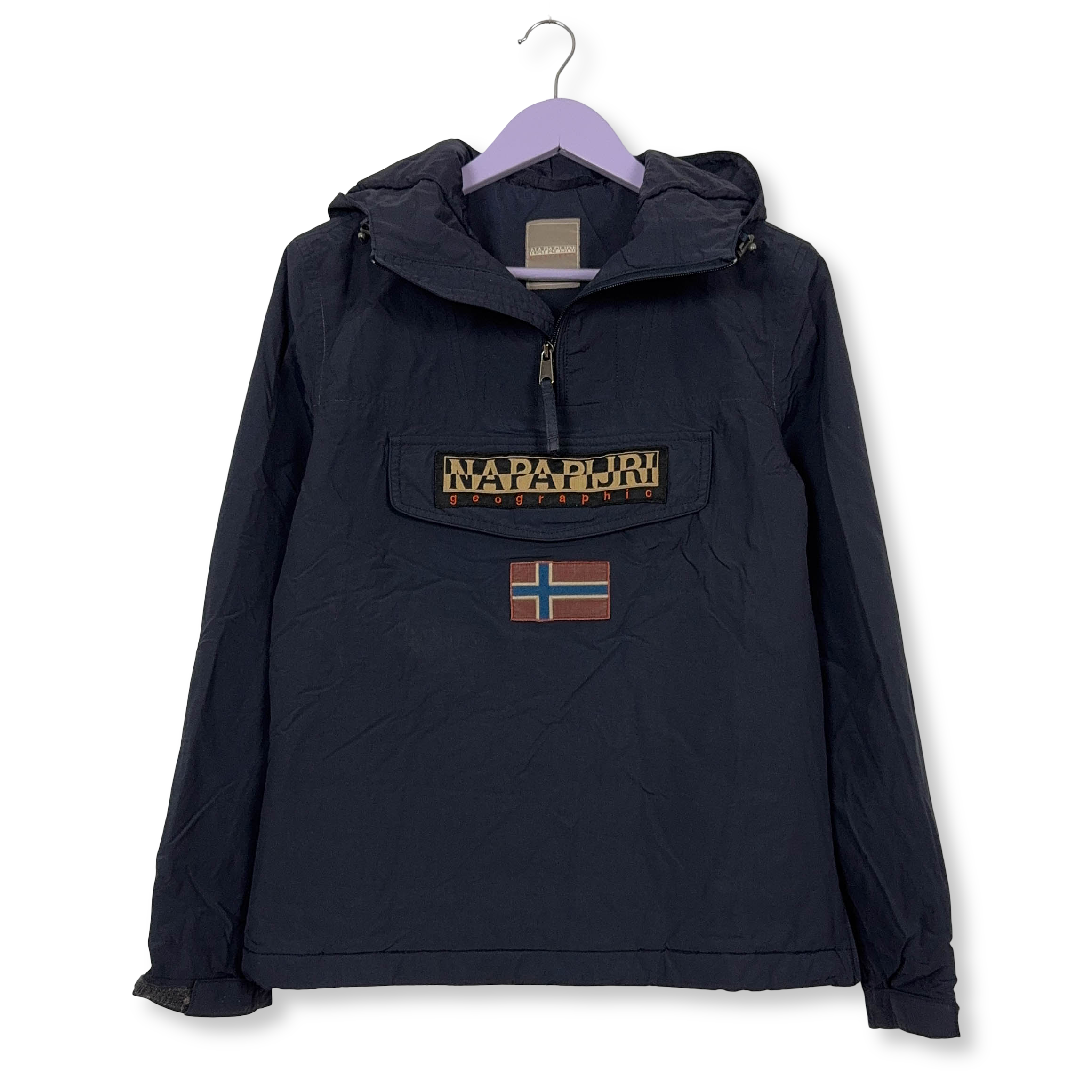 Giubbotto invernale Napapijri blu scura con tasca frontale e cappuccio - Taglia S uomo