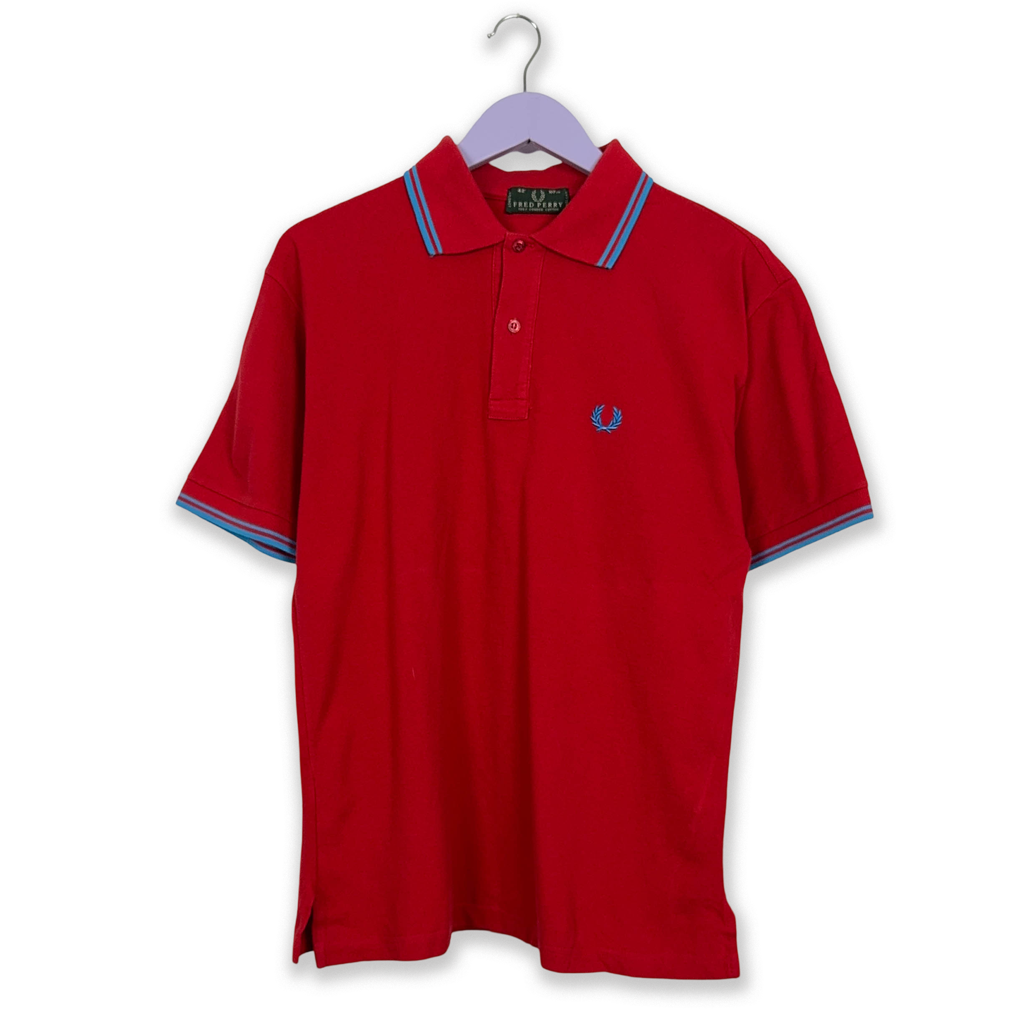 Fred Perry Polo Shirt Red with Blue Details - Size 42
