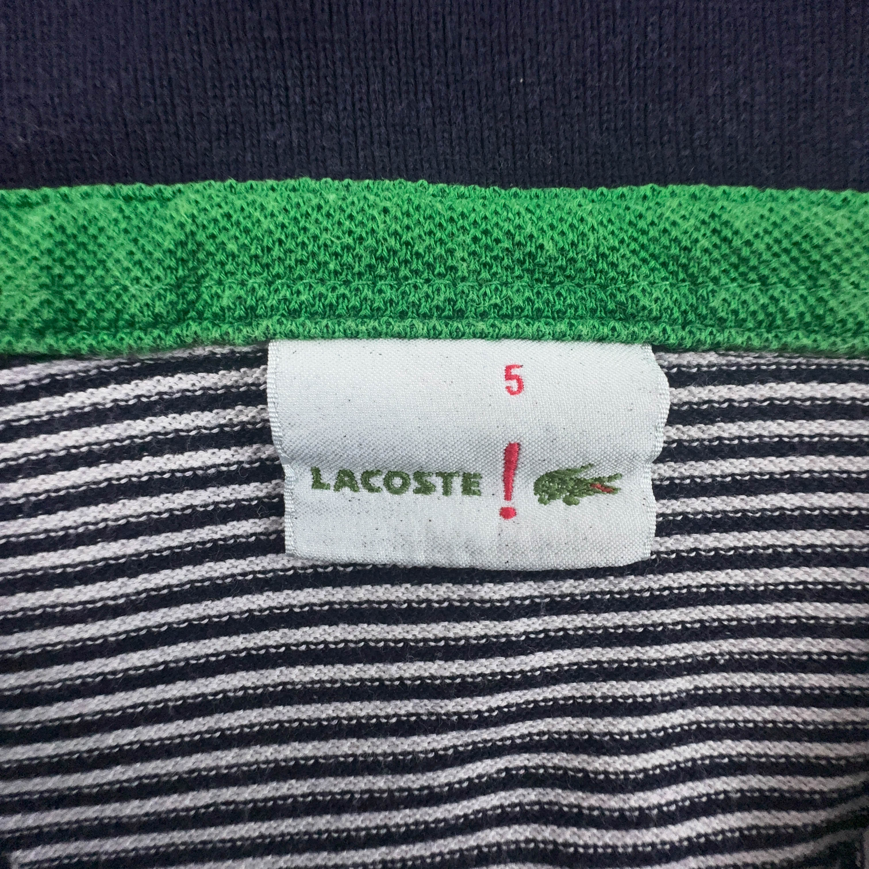Lacoste Polo Shirt in White and Dark Blue Stripes - Men's Size 5