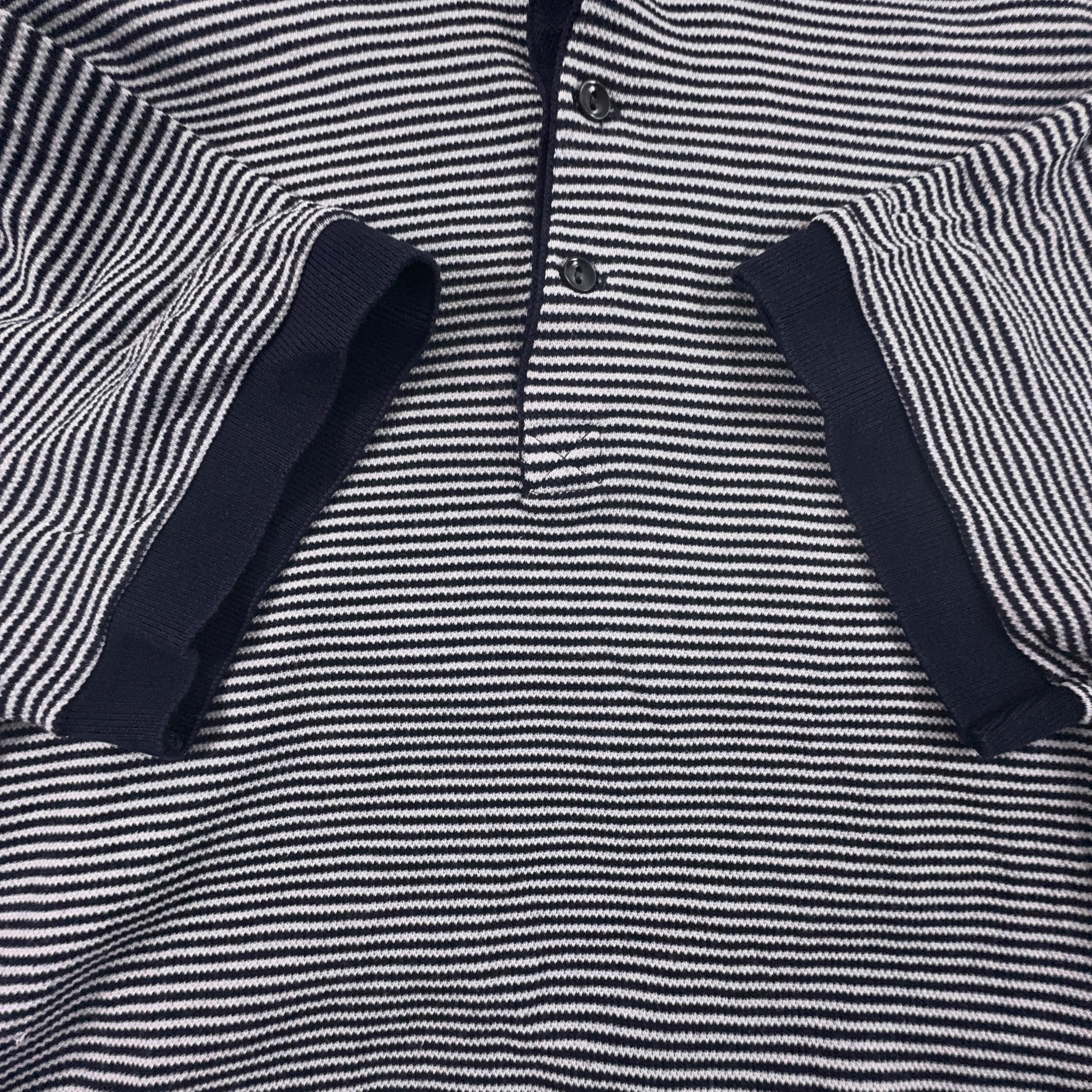 Lacoste Polo Shirt in White and Dark Blue Stripes - Men's Size 5