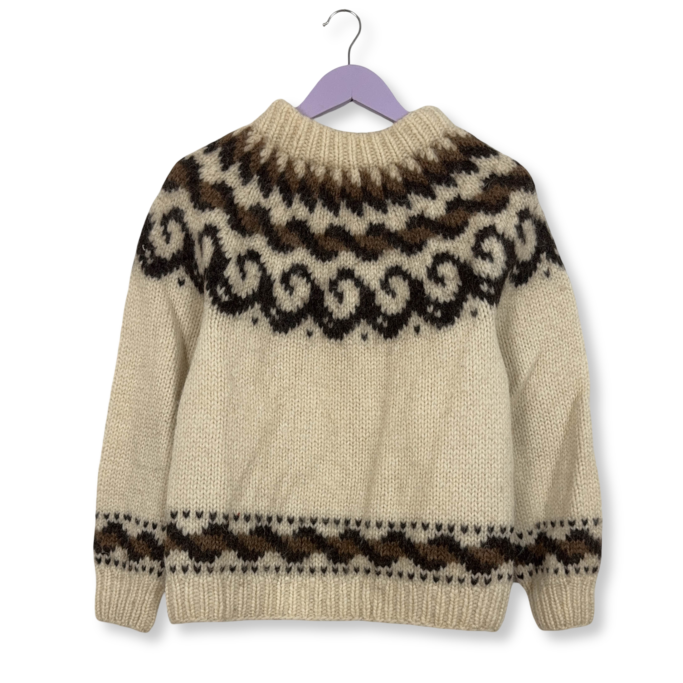 Maglione Vintage 100% lana crema e marrone girocollo anni 80 90 - Taglia XS uomo