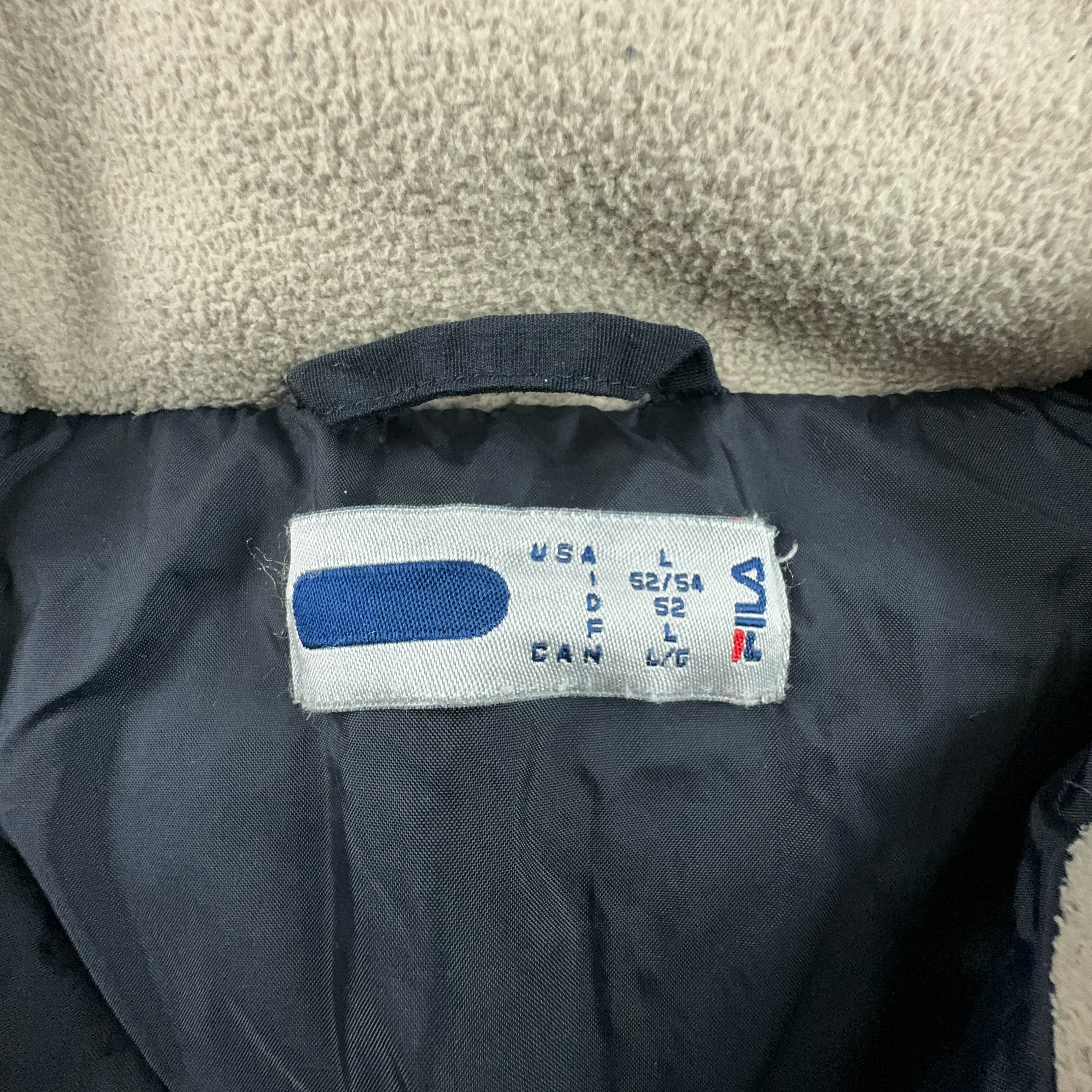 Piumino Fila Vintage blu scuro con zip e dettagli beige - Taglia L uomo