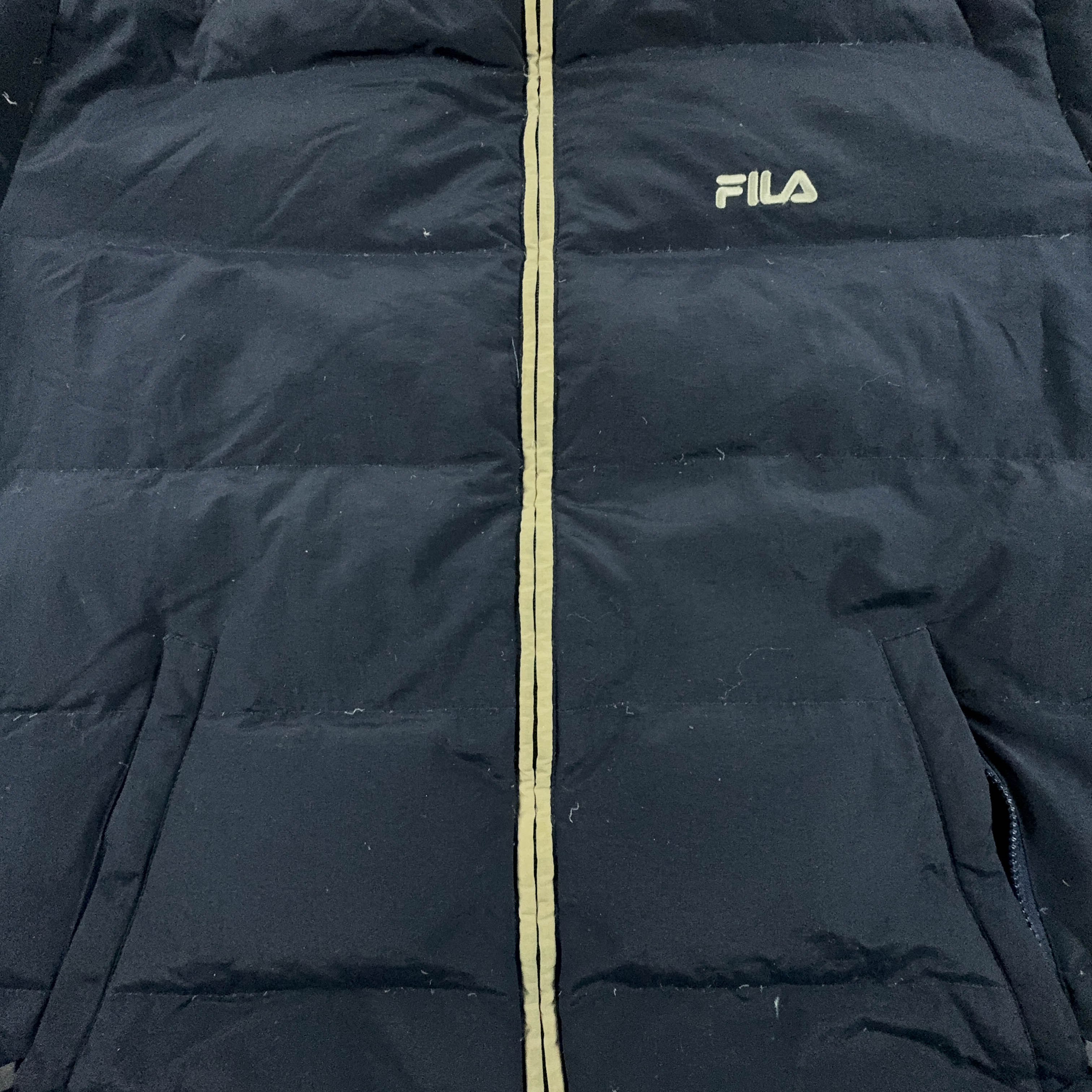 Piumino Fila Vintage blu scuro con zip e dettagli beige - Taglia L uomo