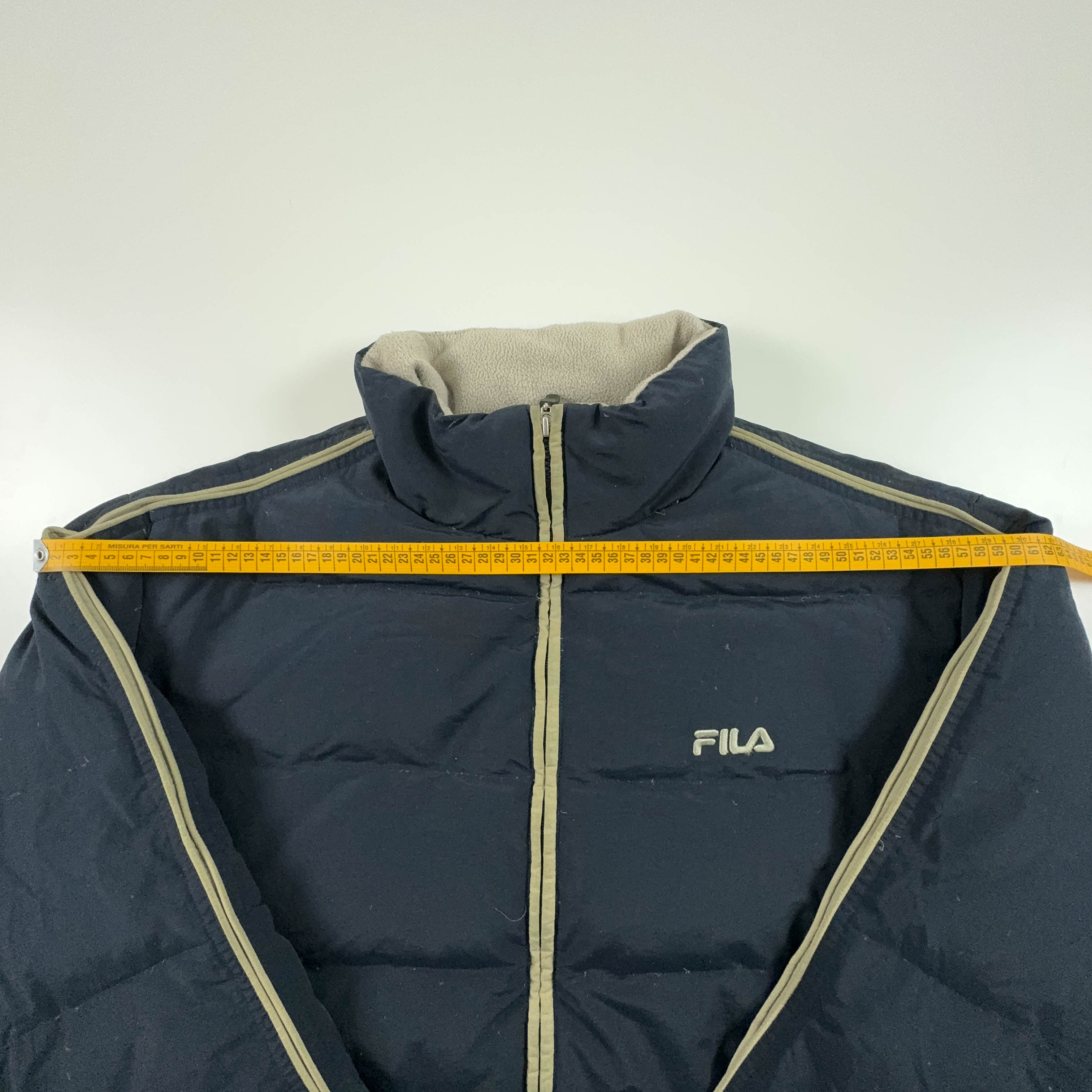 Piumino Fila Vintage blu scuro con zip e dettagli beige - Taglia L uomo