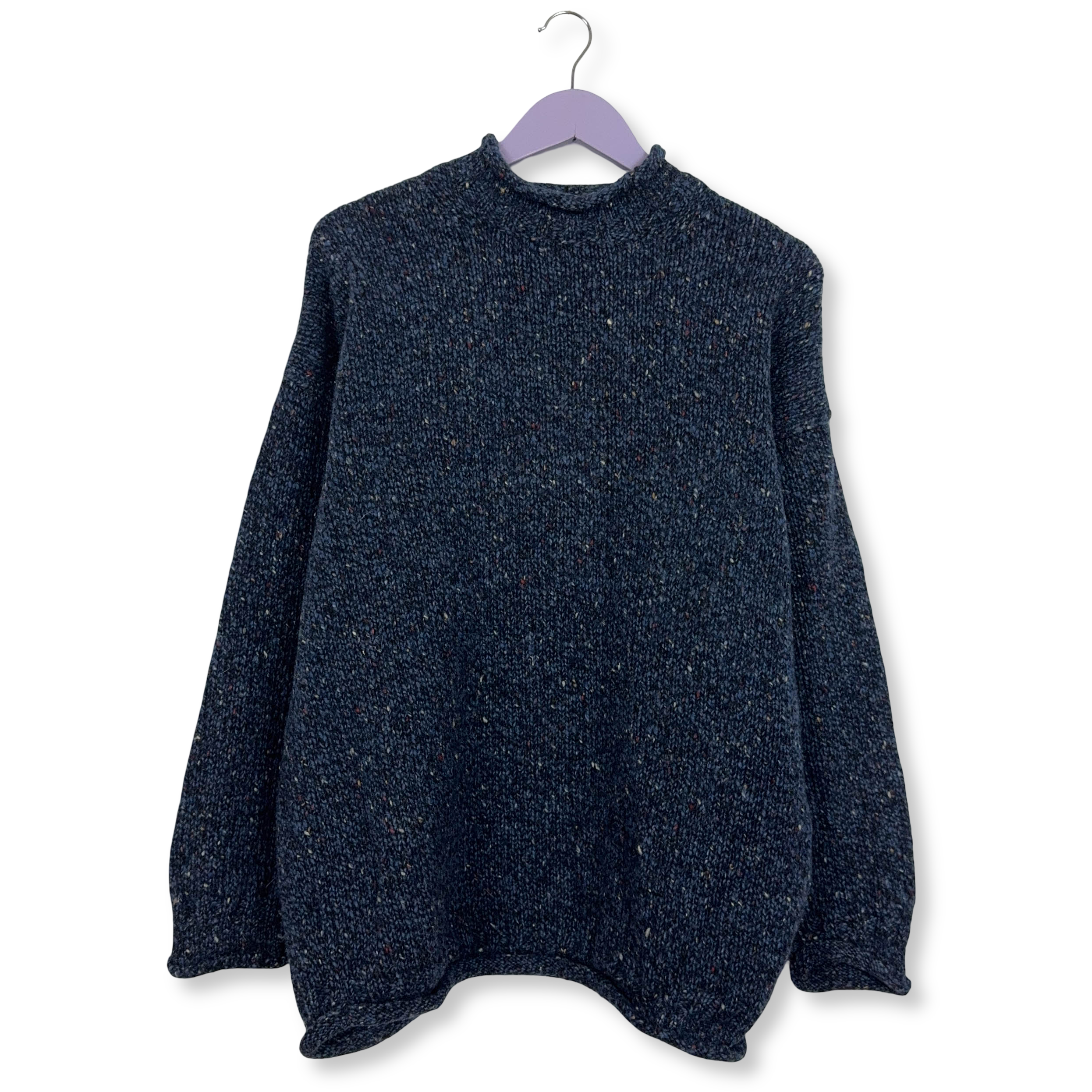 Maglione Vintage blu scuro a girocollo 100% lana vergine - Taglia XL uomo