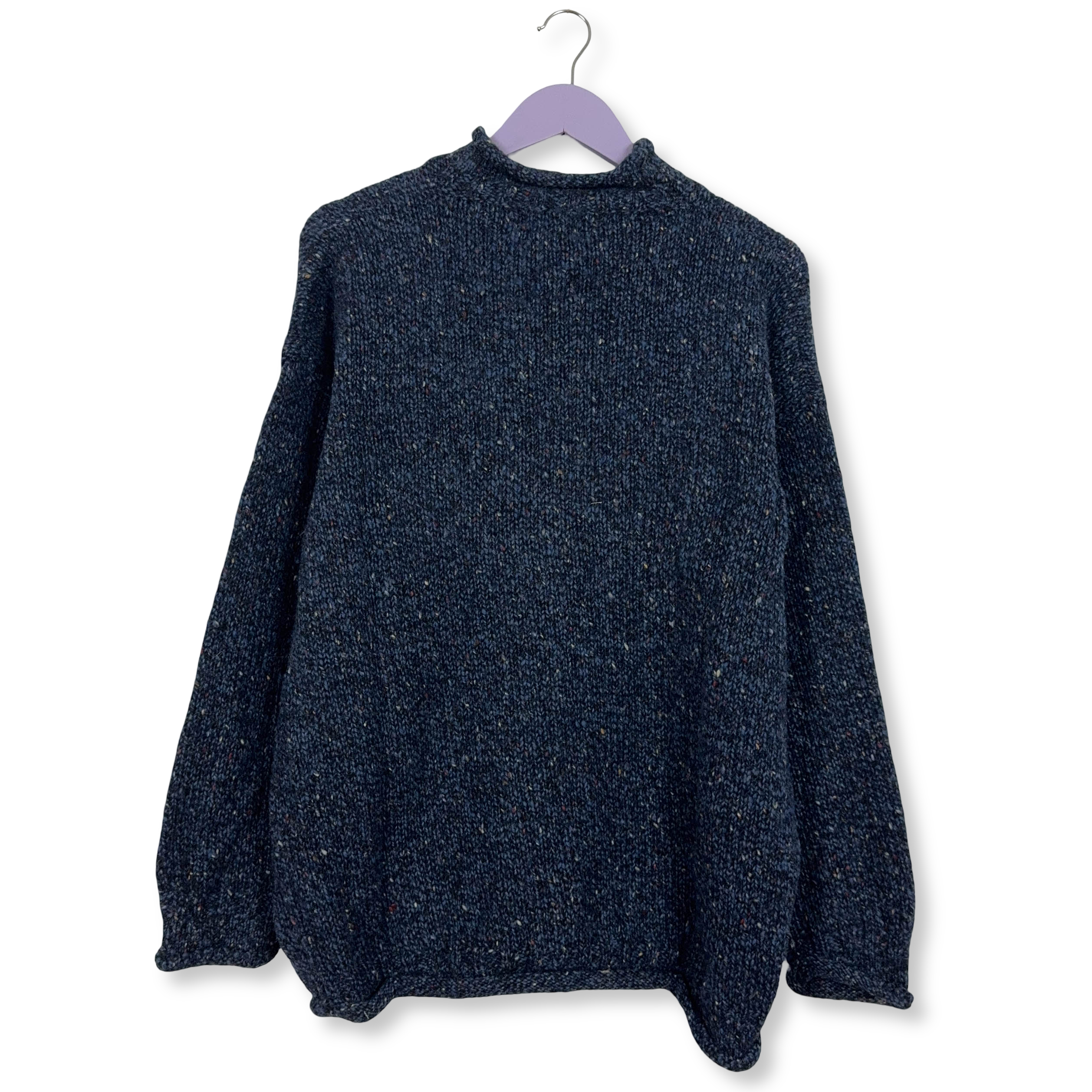 Maglione Vintage blu scuro a girocollo 100% lana vergine - Taglia XL uomo