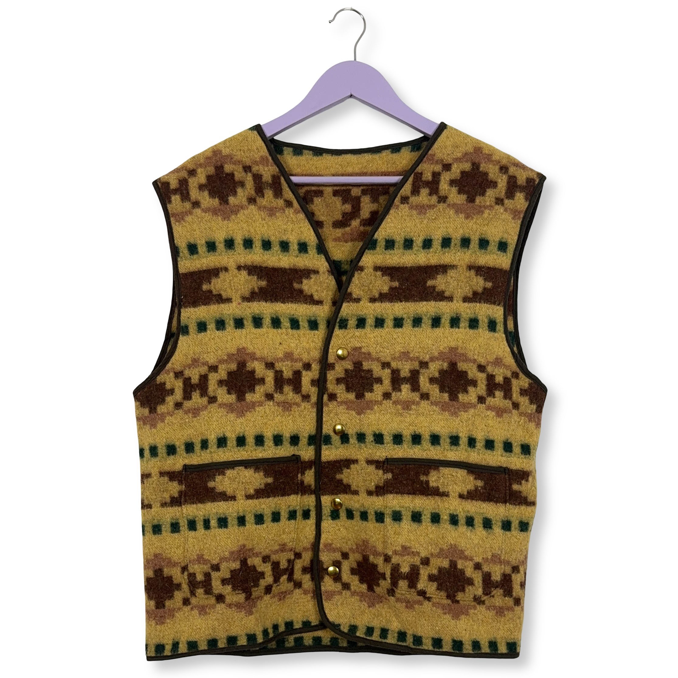 Gilet Vintage misto lana giallo e marrone fantasia anni 80 90 - Taglia M/L uomo