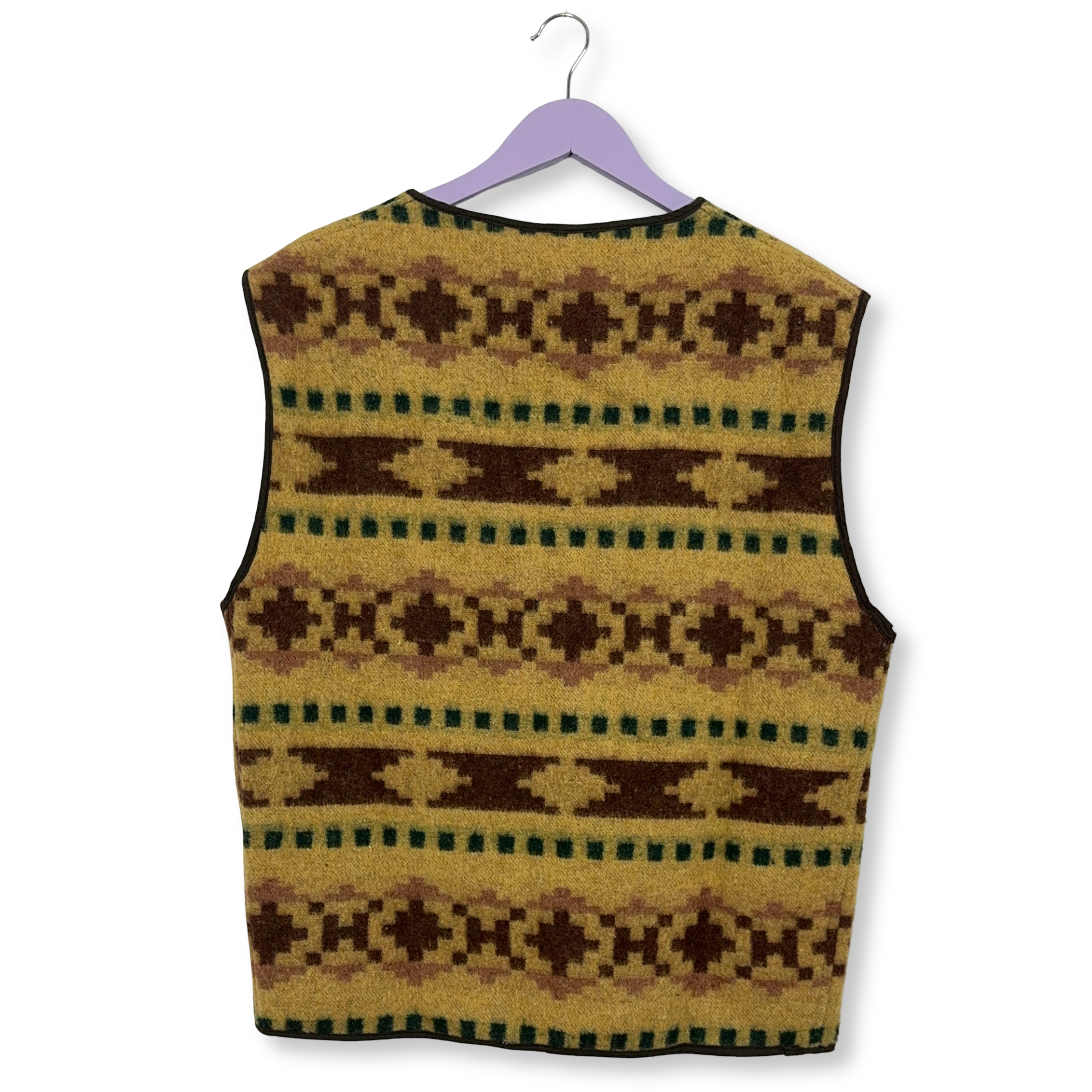 Gilet Vintage misto lana giallo e marrone fantasia anni 80 90 - Taglia M/L uomo