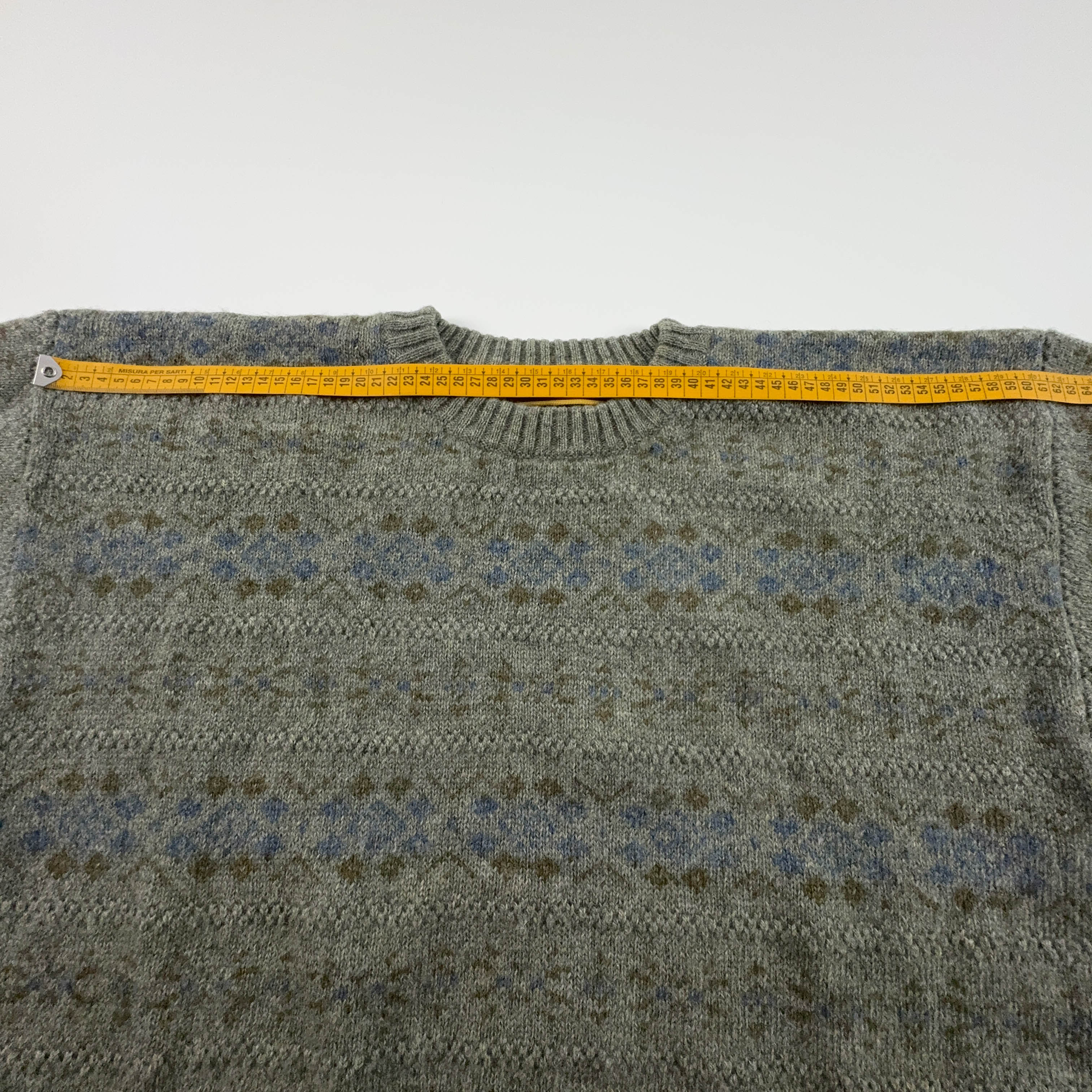 Maglione Vintage verde girocollo a fantasia 100% lana anni 80 90 - Taglia XL uomo