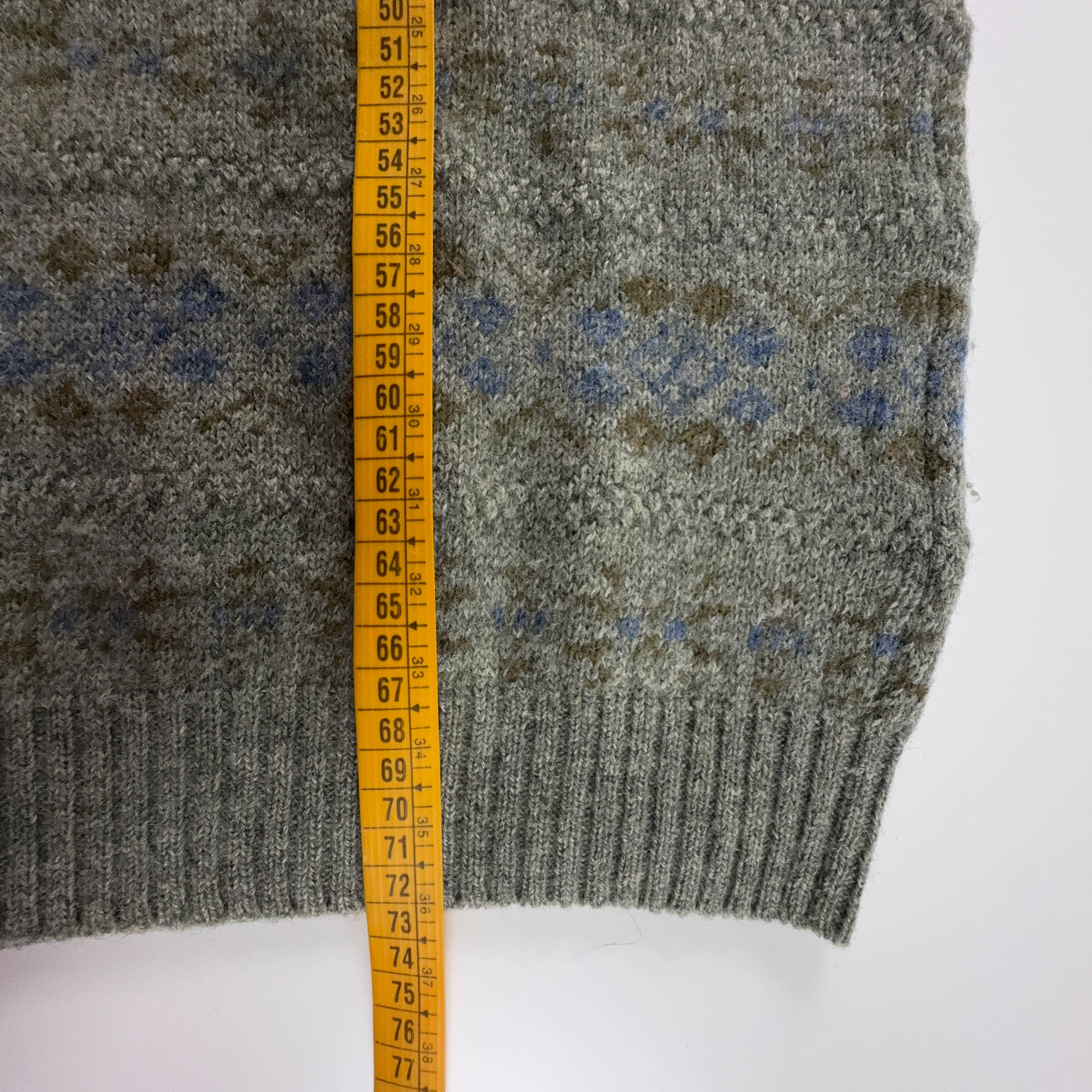 Maglione Vintage verde girocollo a fantasia 100% lana anni 80 90 - Taglia XL uomo