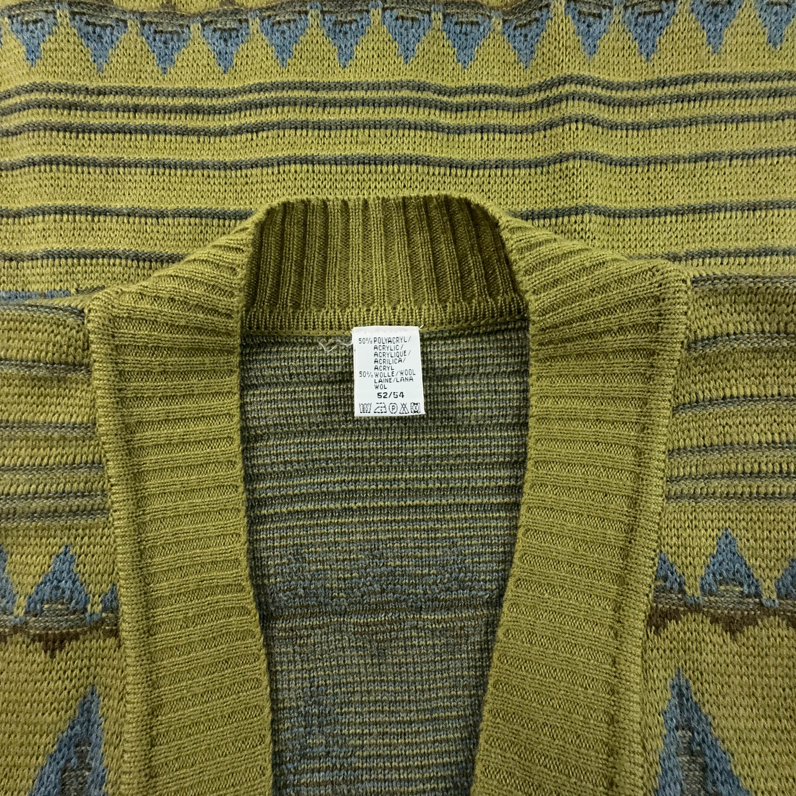 Cardigan Vintage verde geometrico 50% lana anni 80 90 - Taglia 52/54 uomo