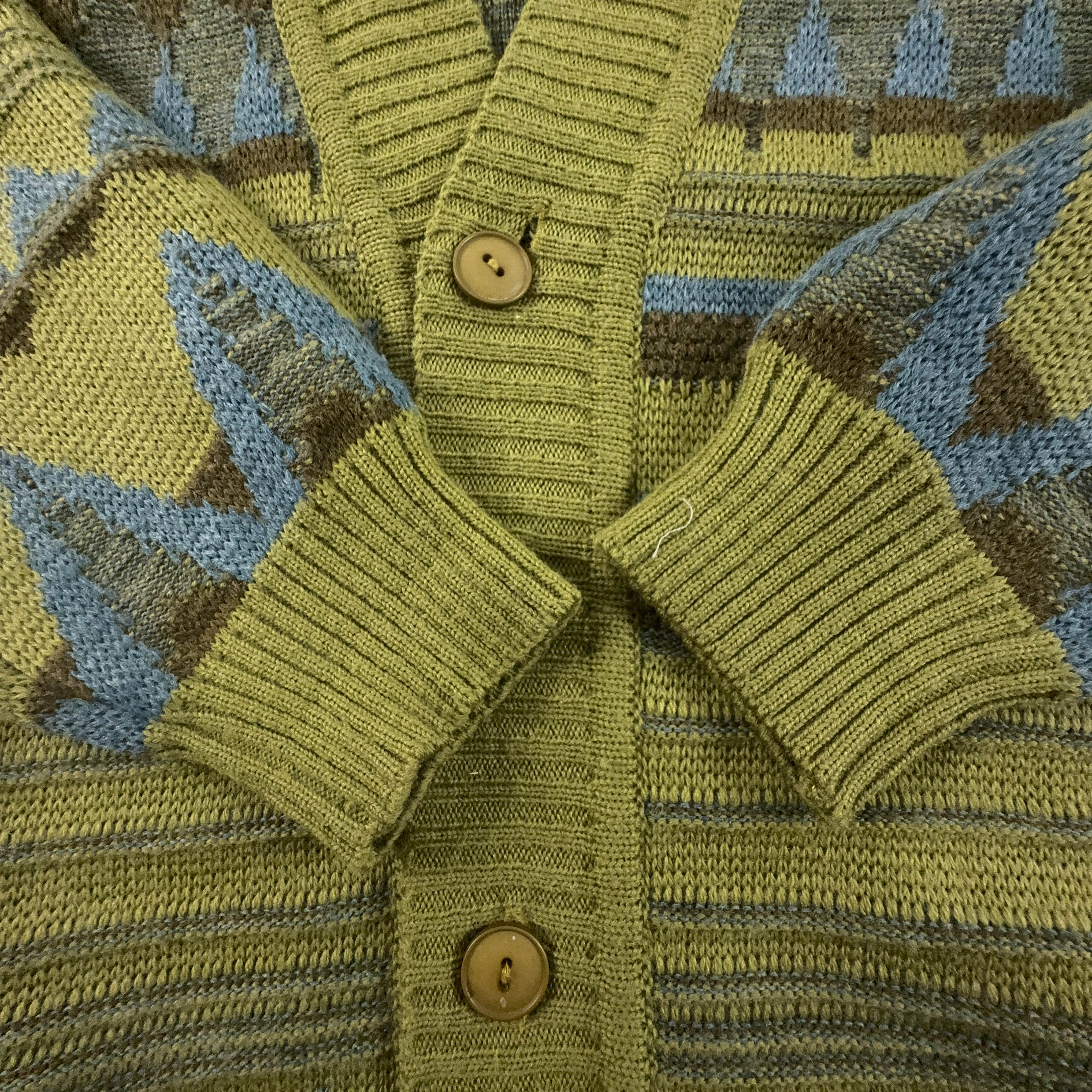 Cardigan Vintage verde geometrico 50% lana anni 80 90 - Taglia 52/54 uomo