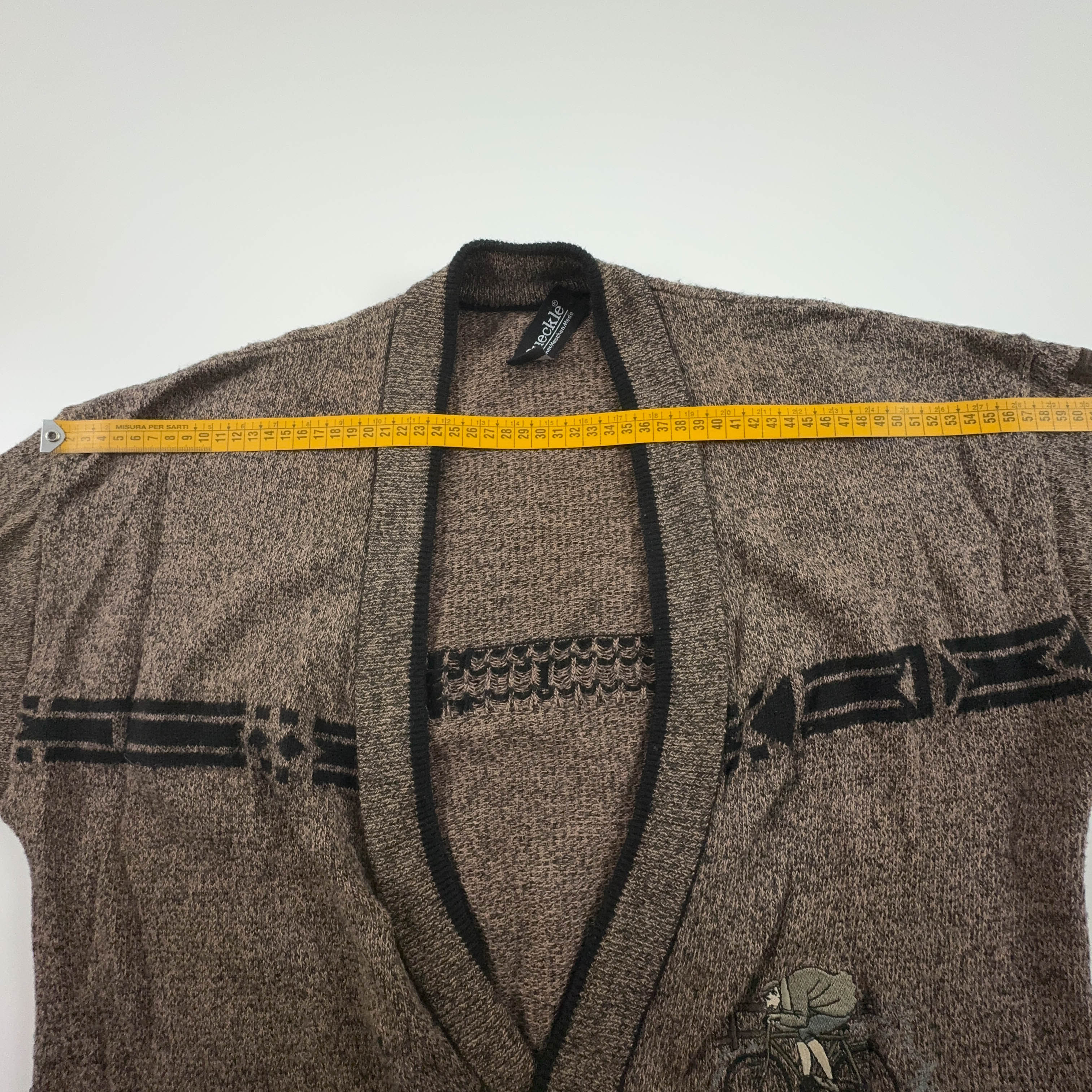 Cardigan Vintage marrone e nero fantasia ricamo anni 80 90 - Taglia 48 uomo