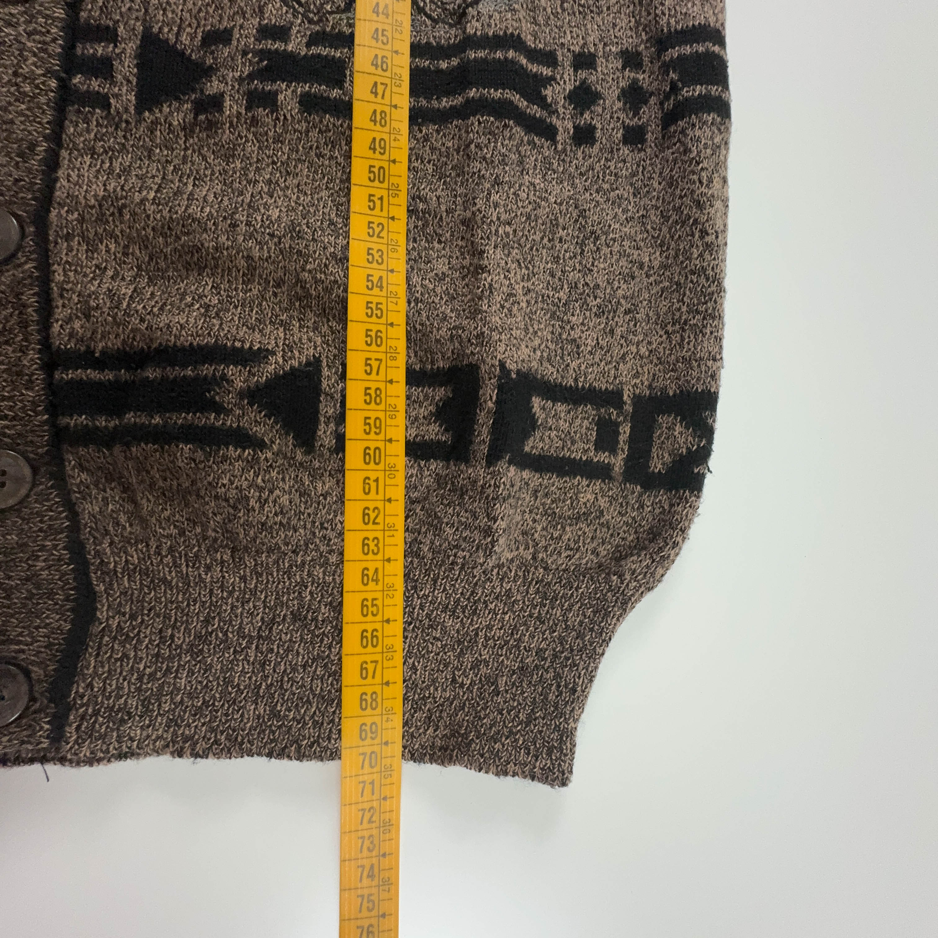 Cardigan Vintage marrone e nero fantasia ricamo anni 80 90 - Taglia 48 uomo