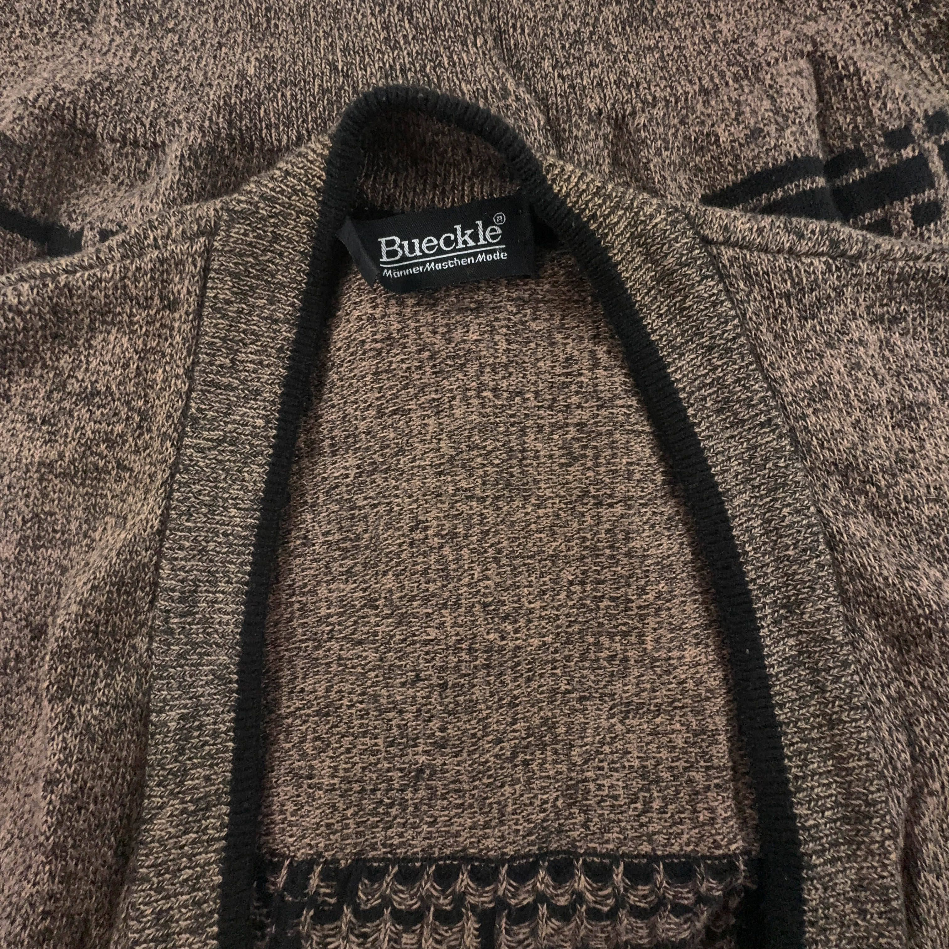 Cardigan Vintage marrone e nero fantasia ricamo anni 80 90 - Taglia 48 uomo
