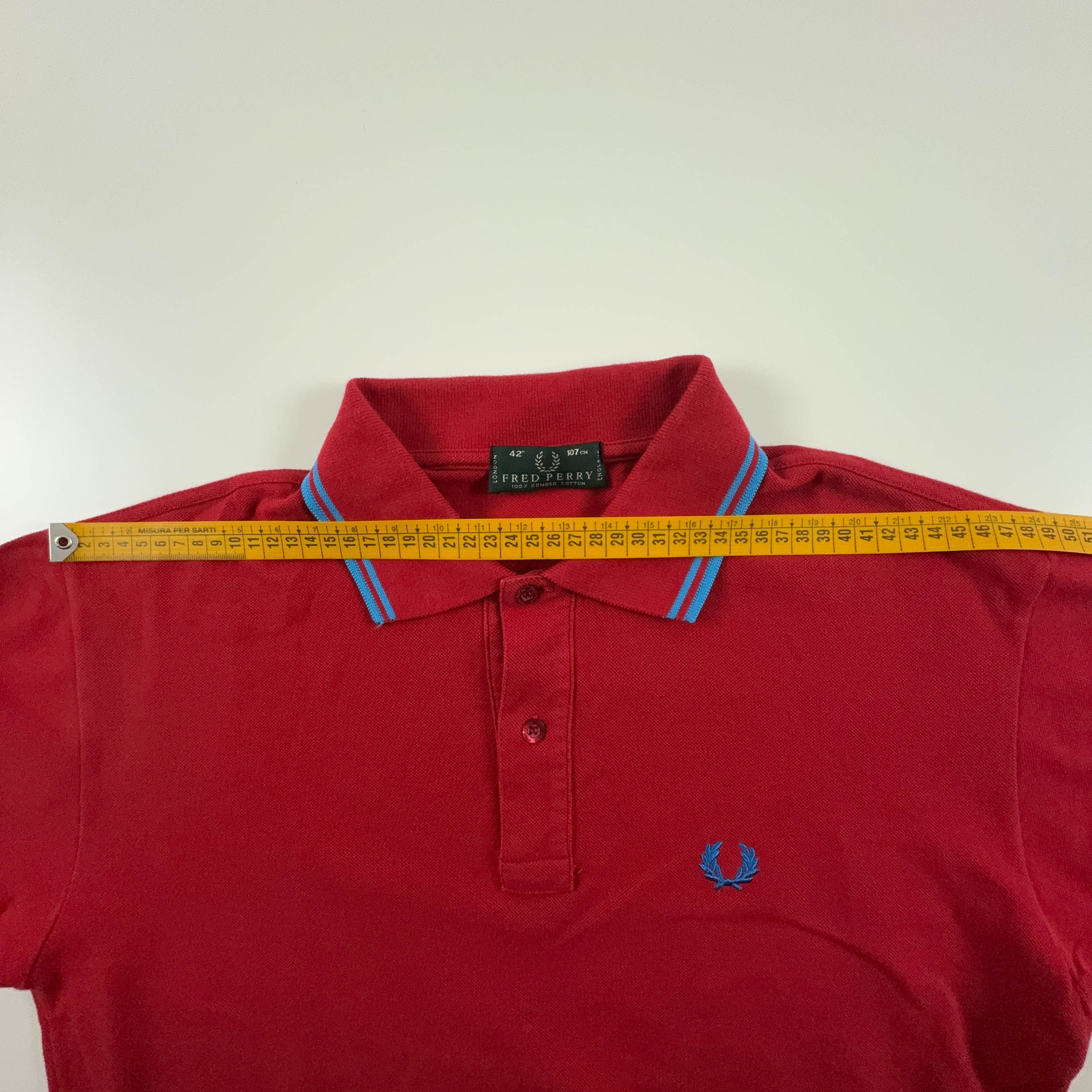 Fred Perry Polo Shirt Red with Blue Details - Size 42