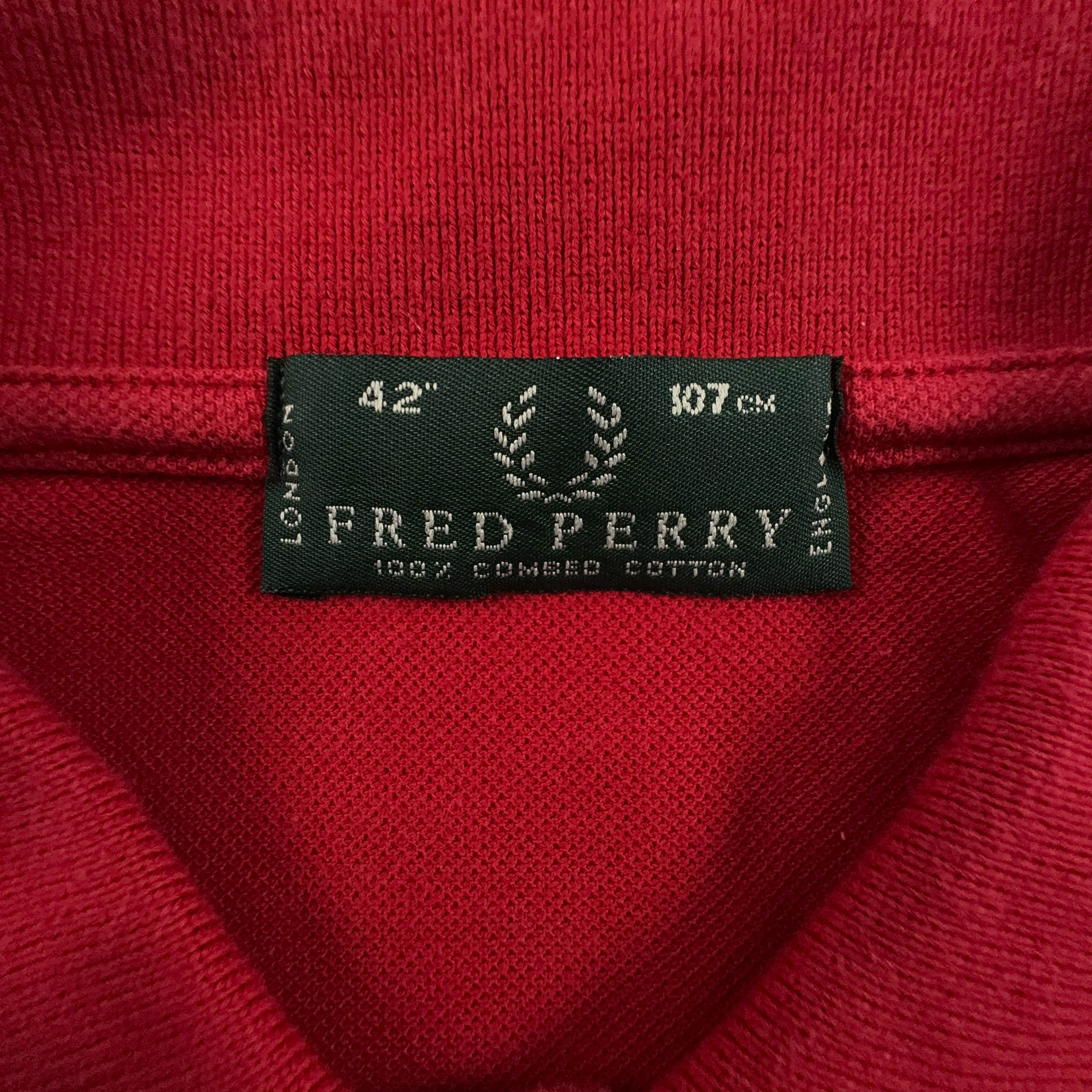 Fred Perry Polo Shirt Red with Blue Details - Size 42