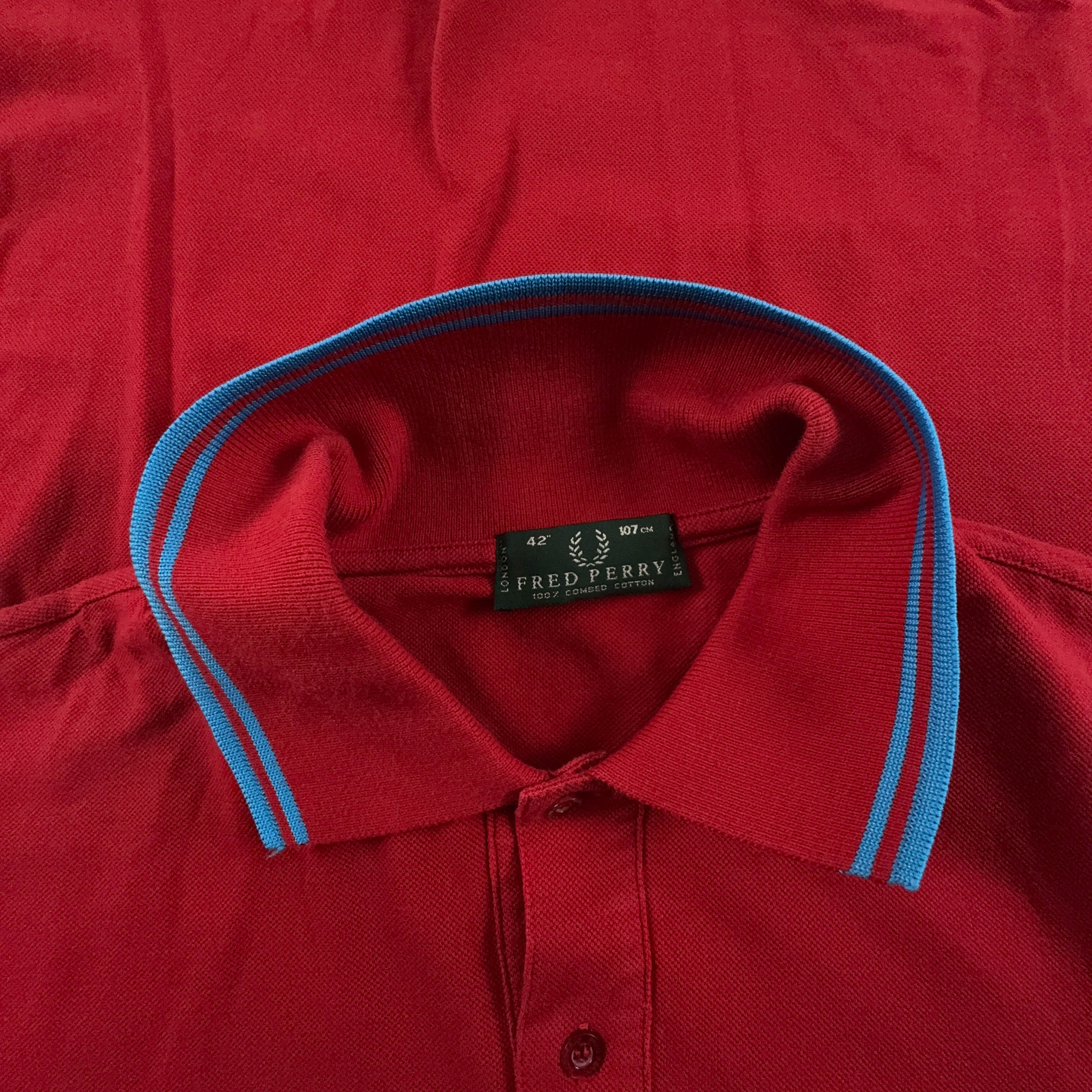 Fred Perry Polo Shirt Red with Blue Details - Size 42