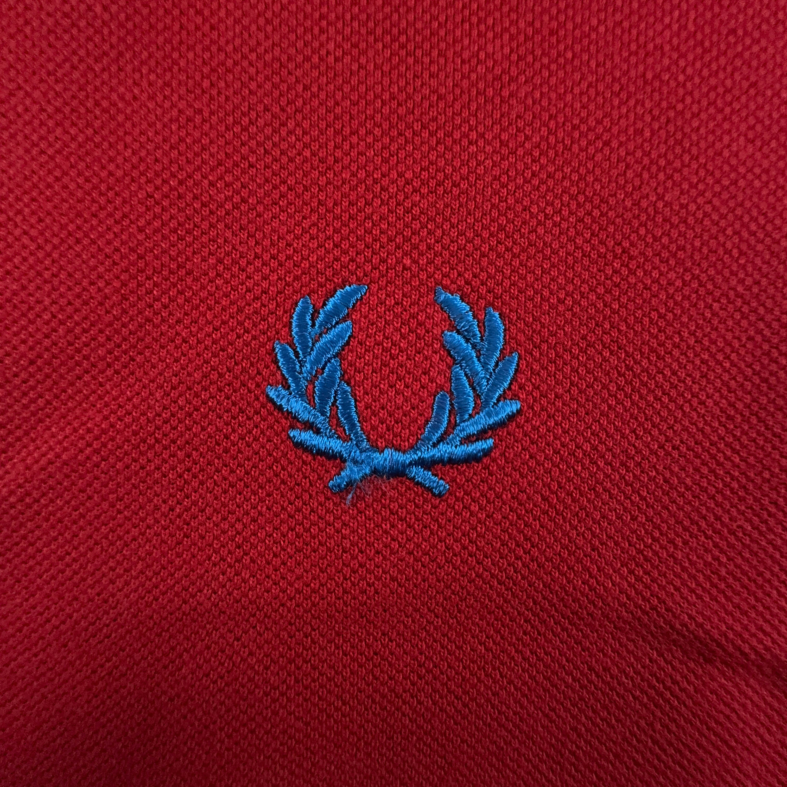 Fred Perry Polo Shirt Red with Blue Details - Size 42