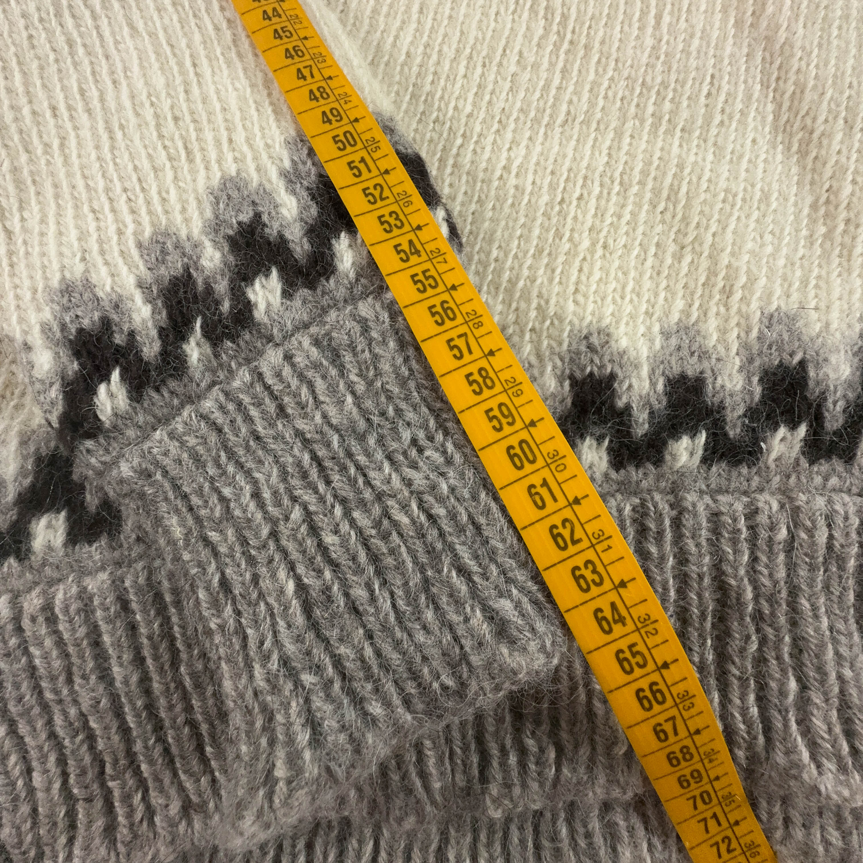 Maglione Vintage panna grigio geometrico girocollo 100% lana anni 80 90 - Taglia 52 uomo