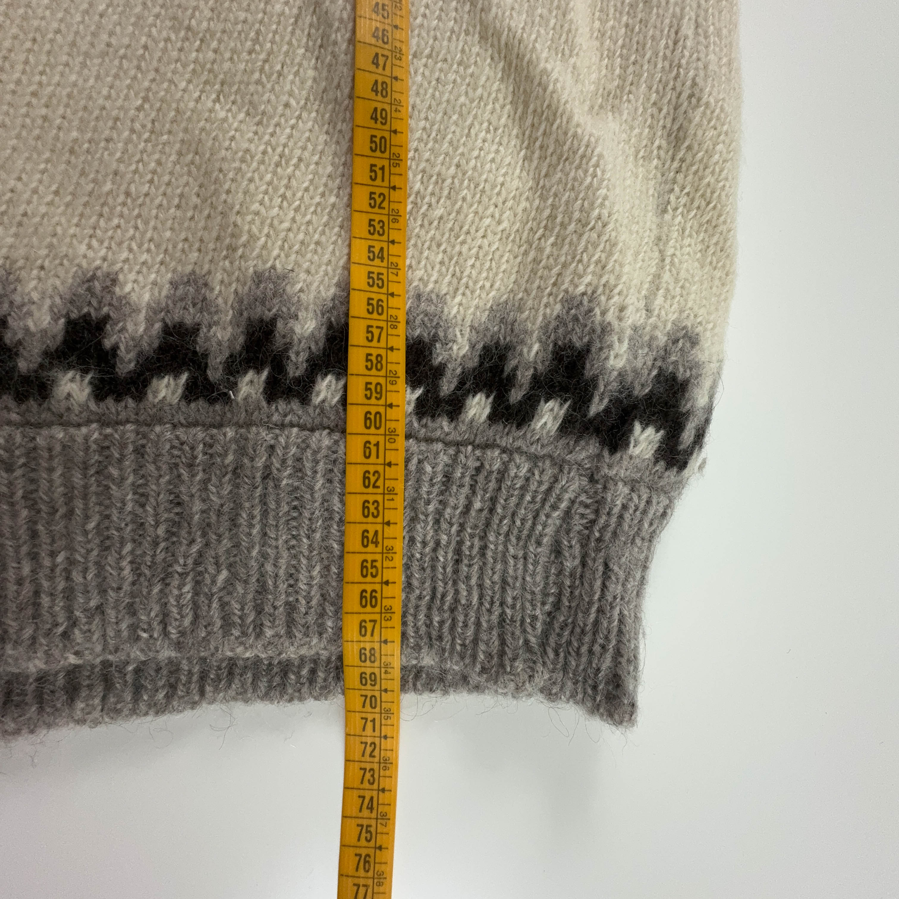 Maglione Vintage panna grigio geometrico girocollo 100% lana anni 80 90 - Taglia 52 uomo