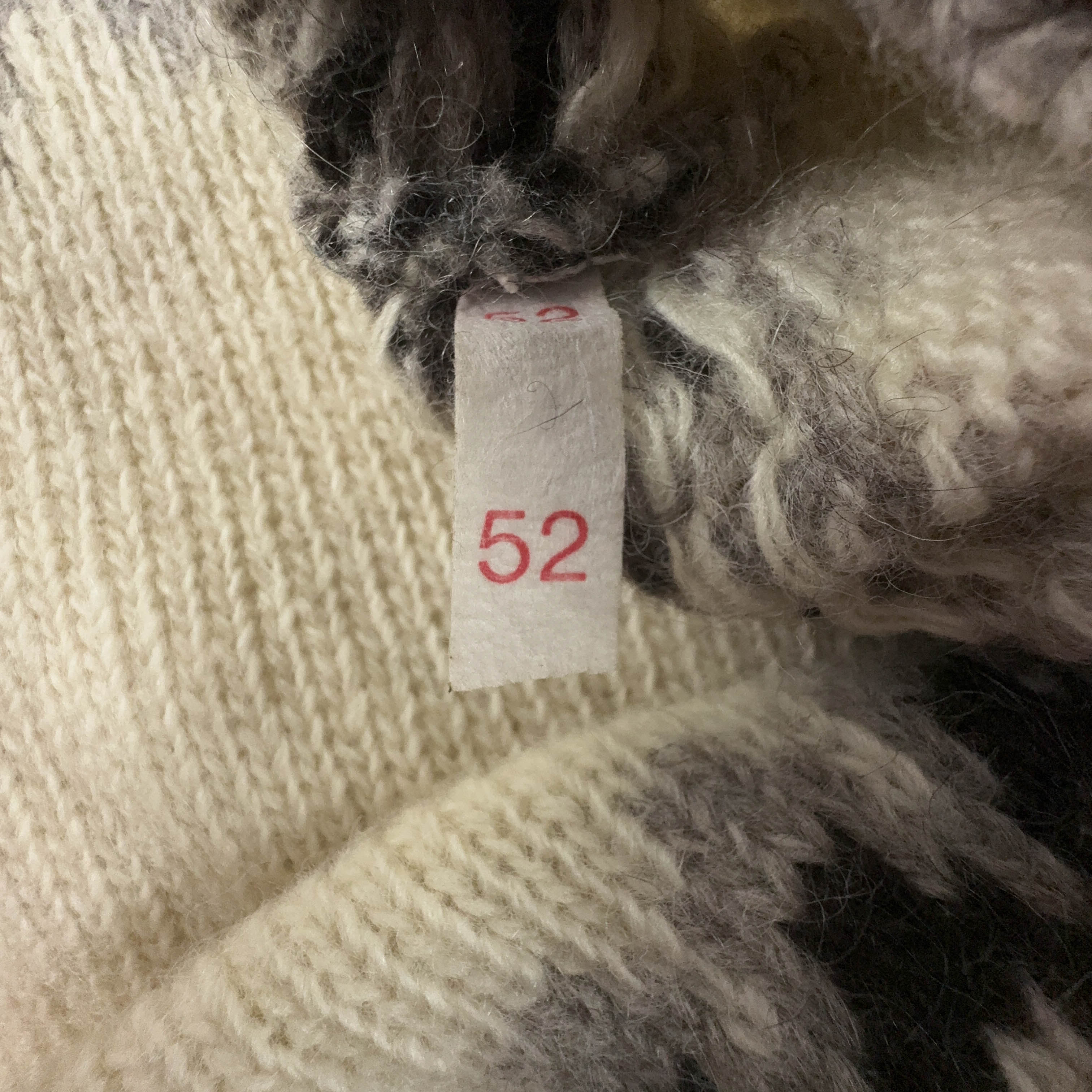 Maglione Vintage panna grigio geometrico girocollo 100% lana anni 80 90 - Taglia 52 uomo