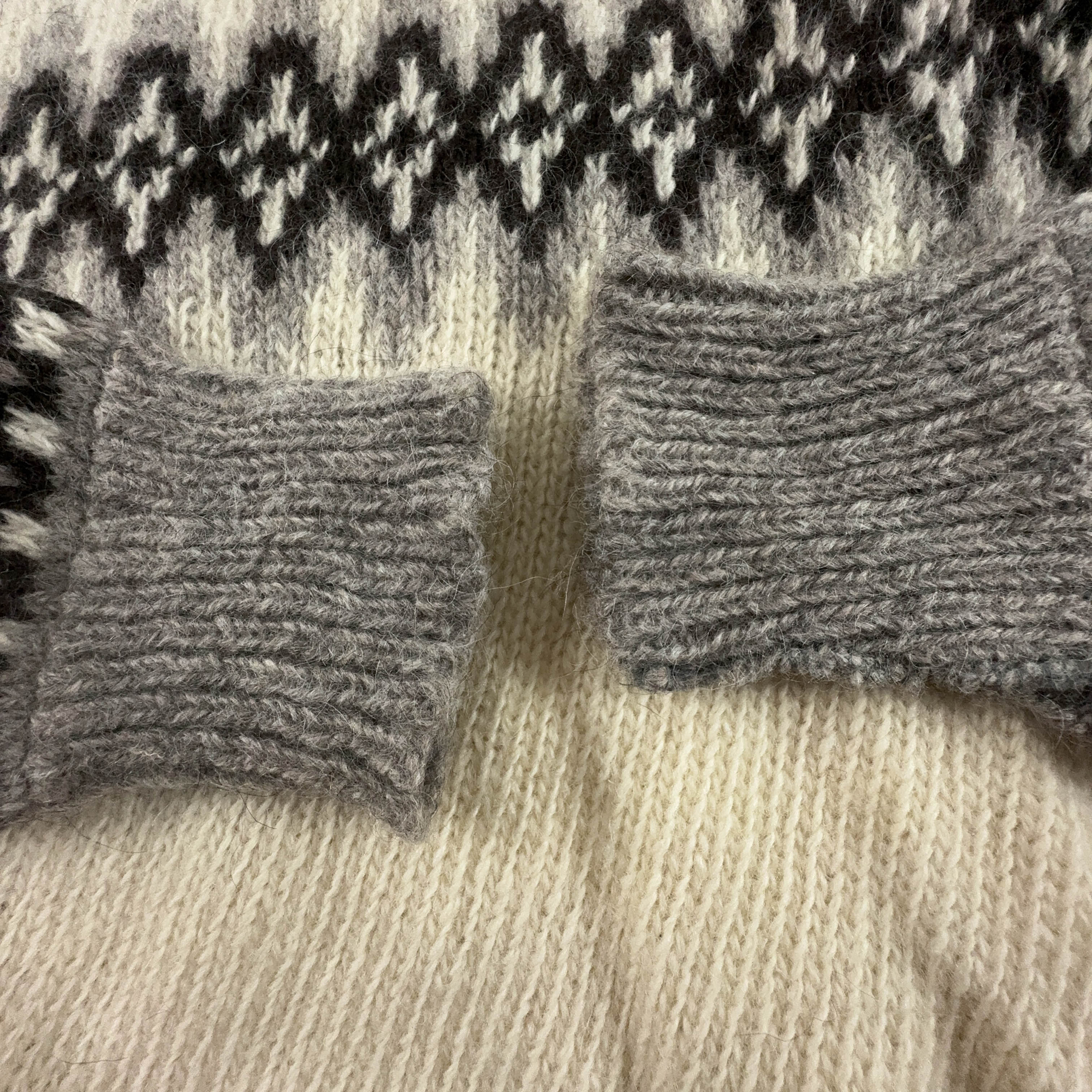 Maglione Vintage panna grigio geometrico girocollo 100% lana anni 80 90 - Taglia 52 uomo