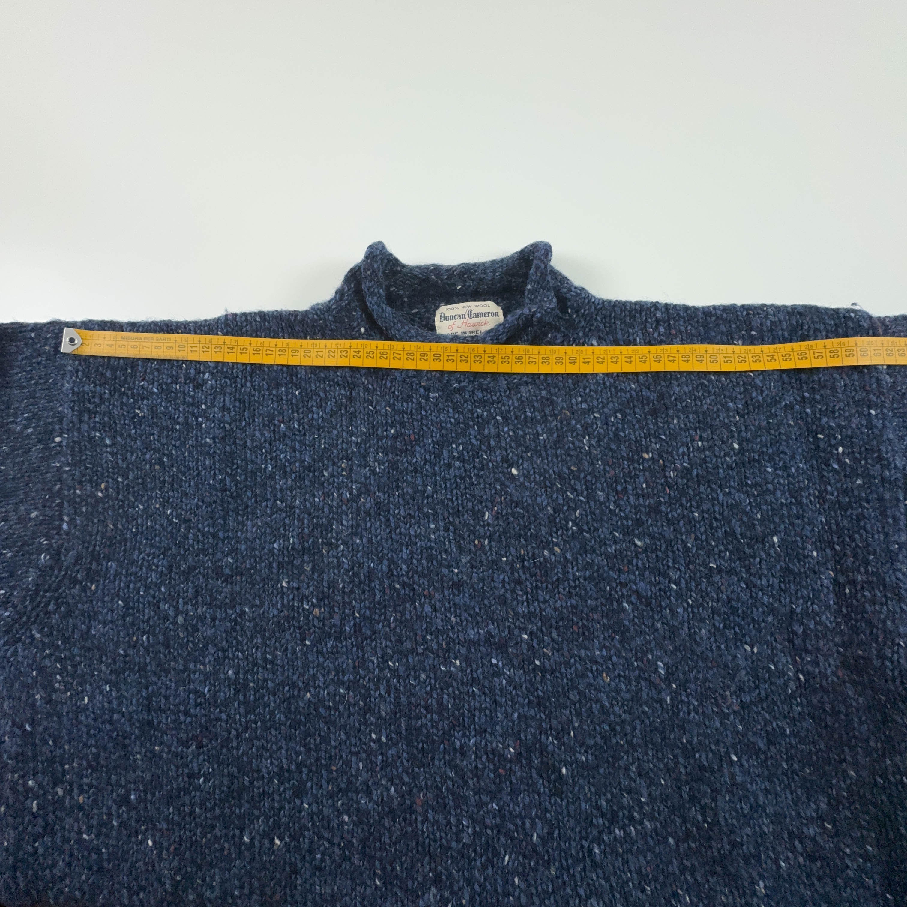 Maglione Vintage blu scuro a girocollo 100% lana vergine - Taglia XL uomo