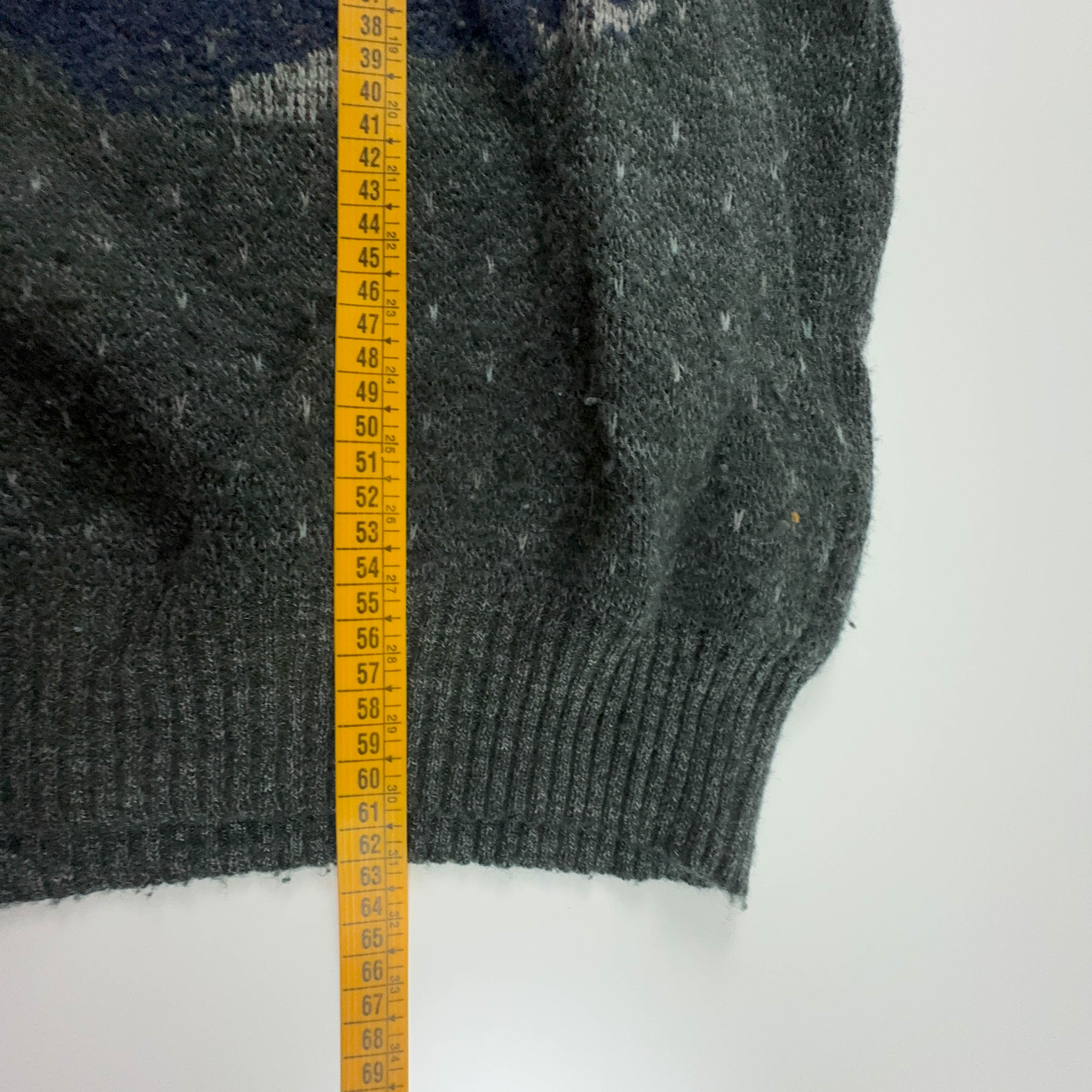 Maglione Vintage grigio verdastro misto lana girocollo ricamo anni 80 90 - Taglia M uomo