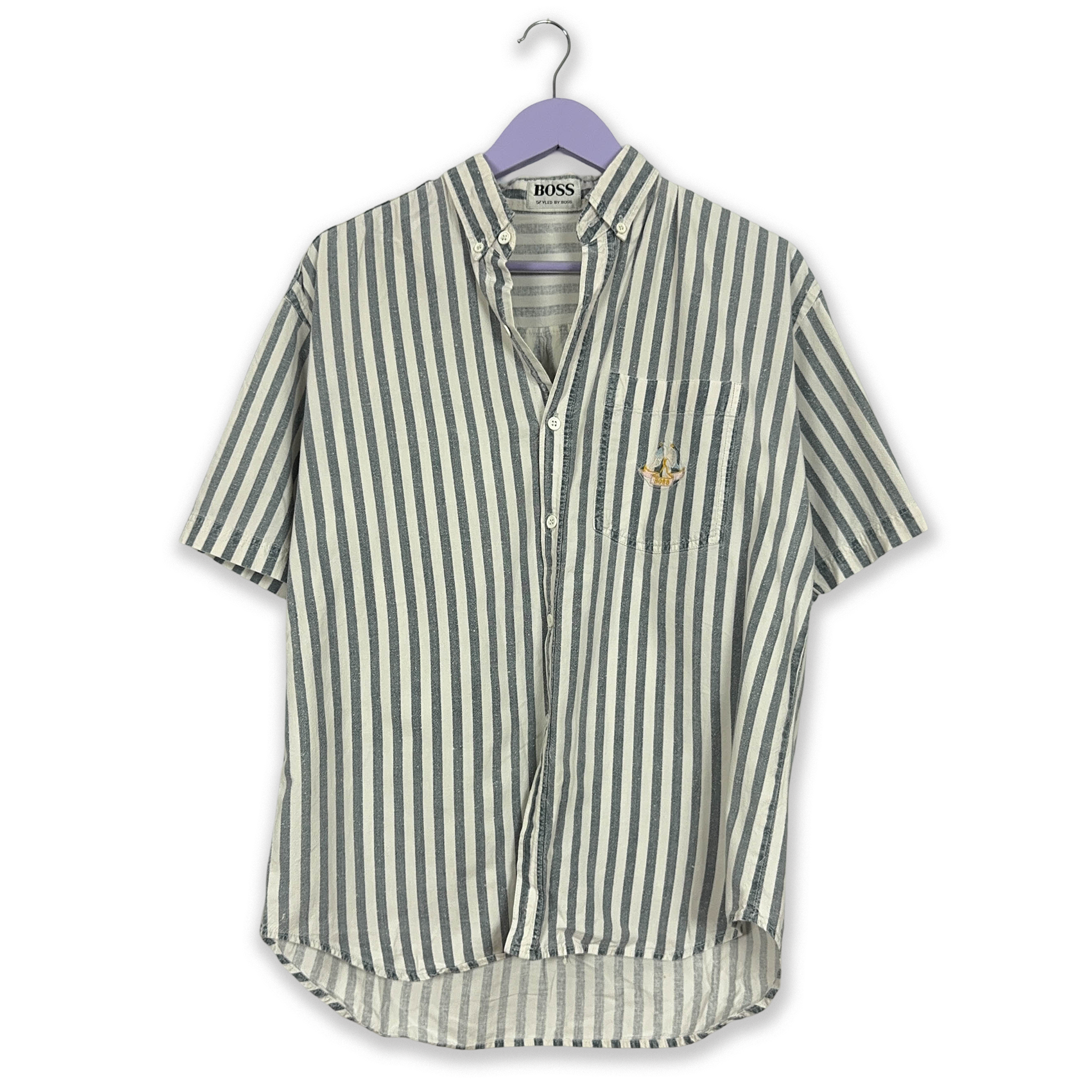 Camicia Hugo Boss Vintage a righe grigia e bianca - Taglia L uomo