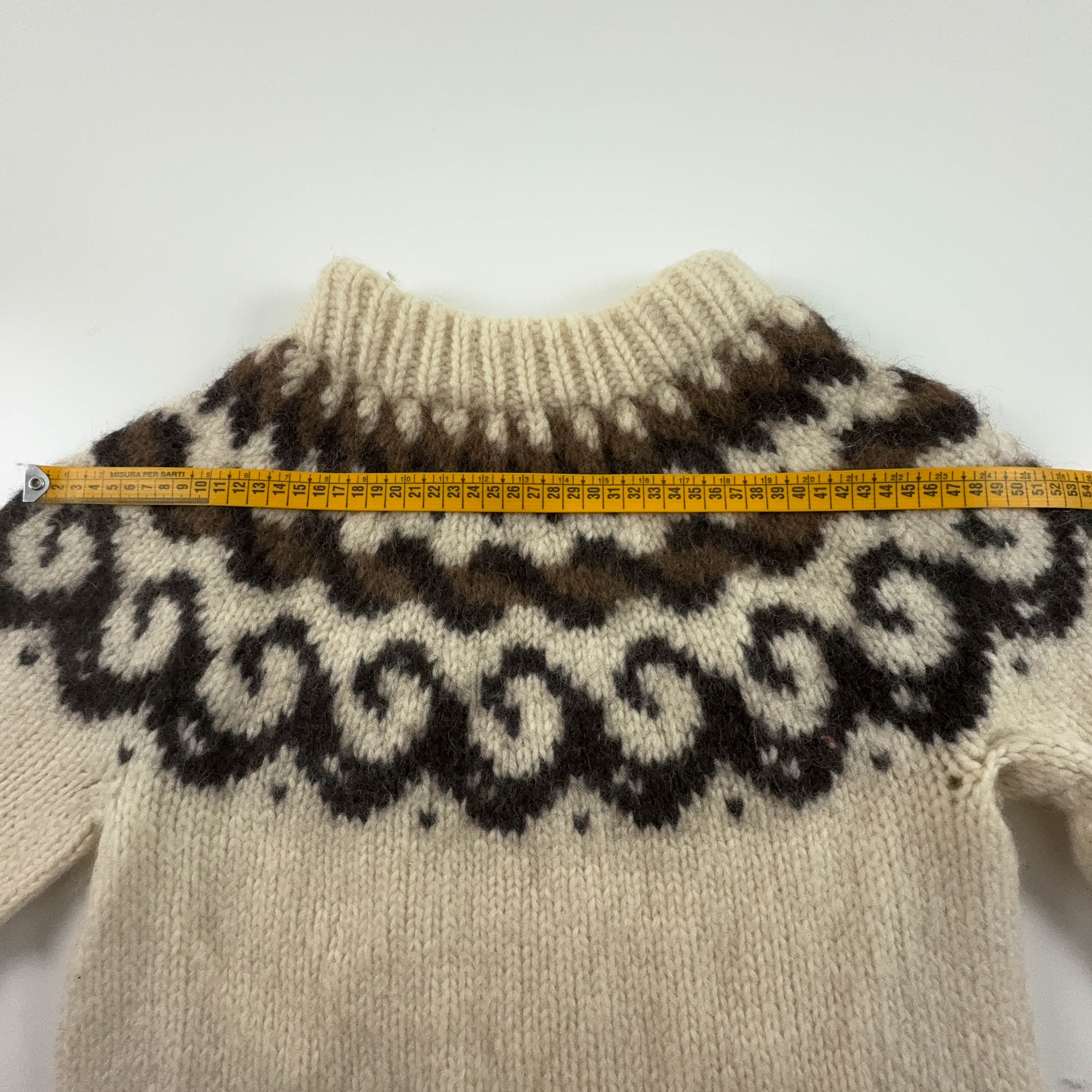 Maglione Vintage 100% lana crema e marrone girocollo anni 80 90 - Taglia XS uomo